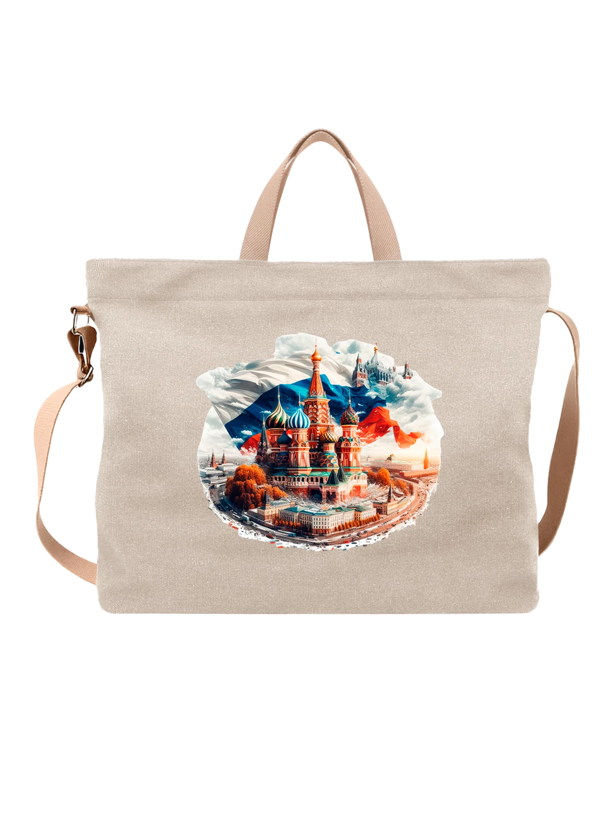 Сумка Храм Василия Блаженного флаг России белая с принтом — флаг России — Белая, фото 1