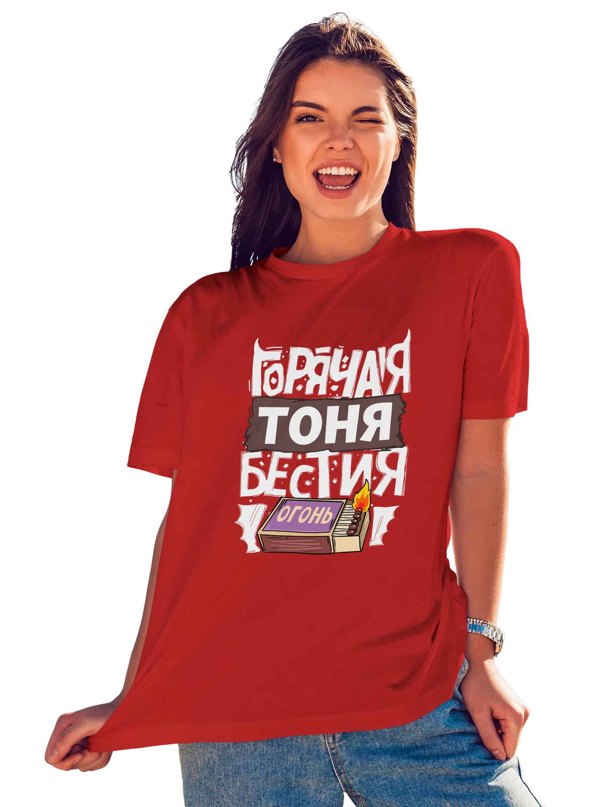 Футболка с именем Антонина красная с принтом — для Тони — Красная, фото 1