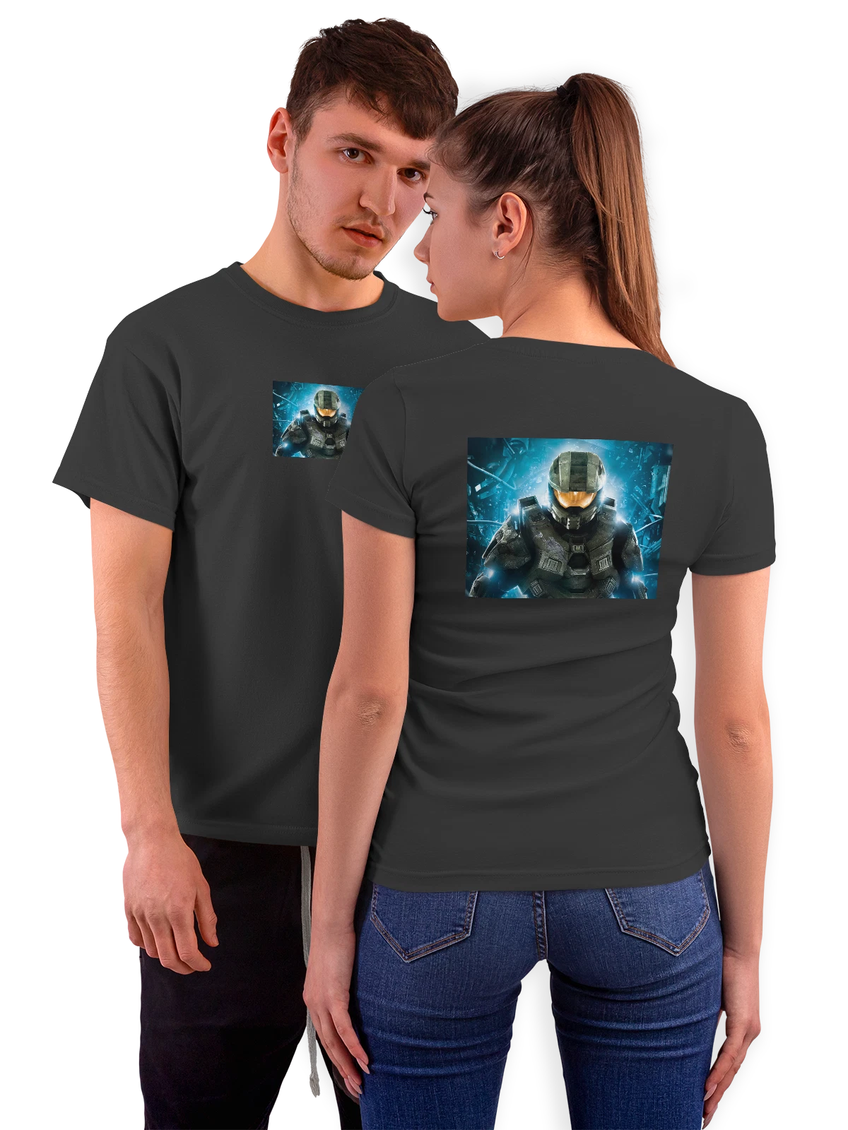 Футболка Игры Halo чёрная с принтом на спине — динамичный герой — Чёрная, фото 1