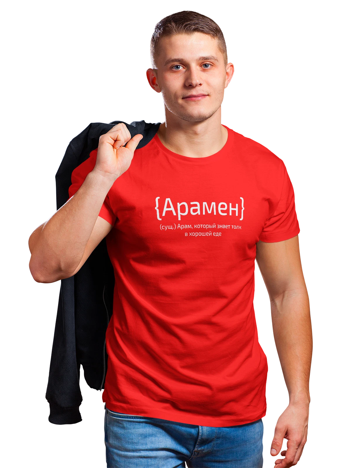 Футболка с именем Арам красная с принтом — персональный подарок — Красная, фото 1