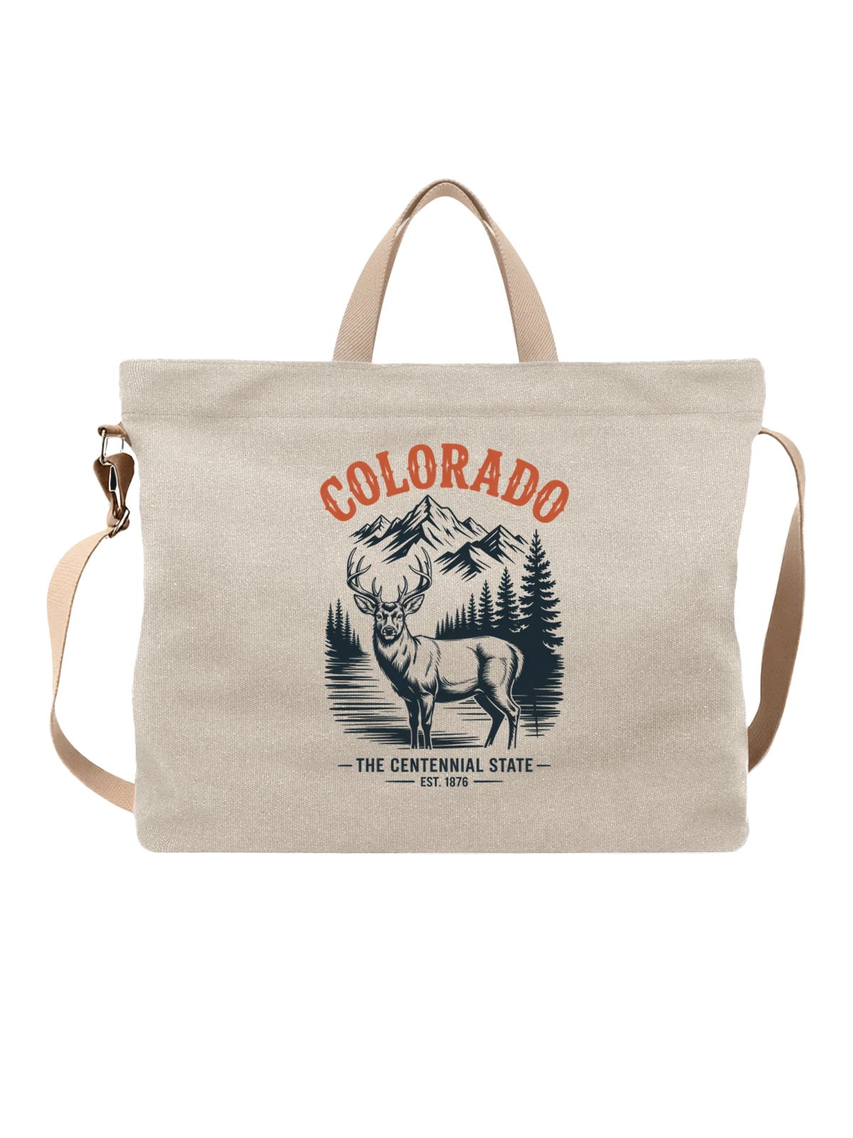 Сумка бежевая с принтом Colorado олень и горы штата США — горы Колорадо — Бежевая, фото 1