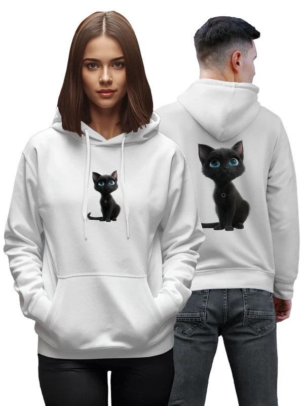 Худи черный котенок с голубыми глазами — Белая, фото 1