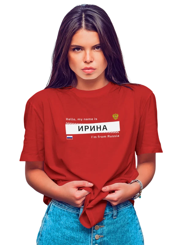 Футболка с именем Ирина Ира Россия — Красная, фото 1