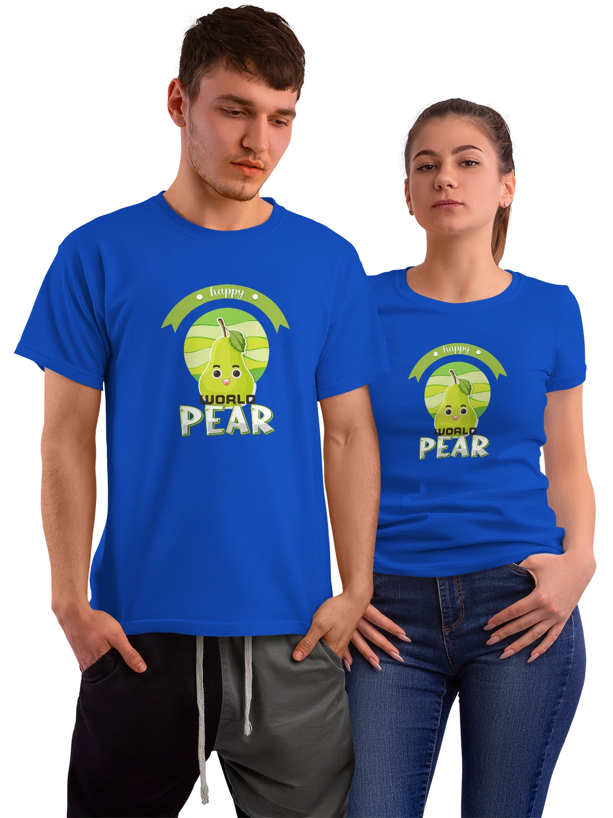 Футболка Груша happy world pear синяя с принтом — растительная пища — Синяя, фото 1