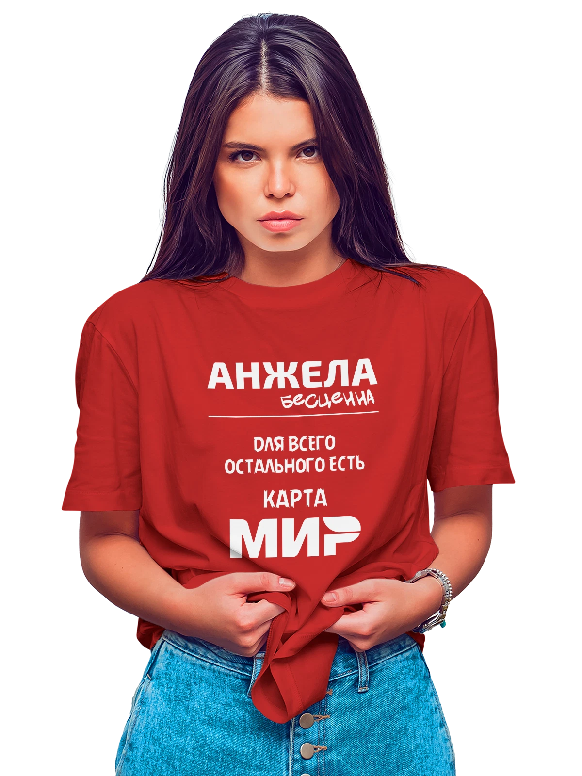 Футболка с именем Анджелика Анжела красная с принтом — надпись с именем — Красная, фото 1