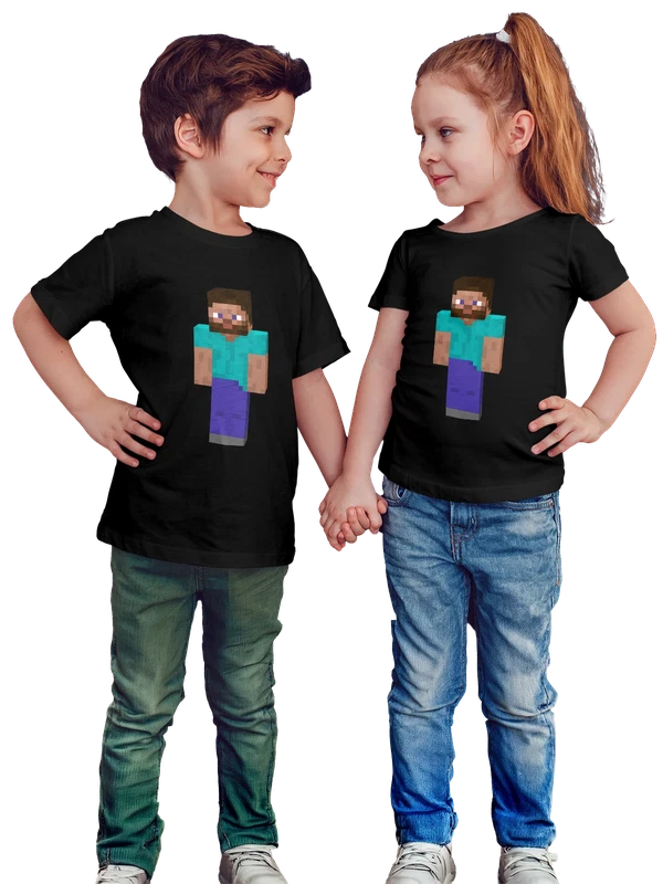 Футболка Стив из Minecraft персонаж стильный принт — Чёрная, фото 1