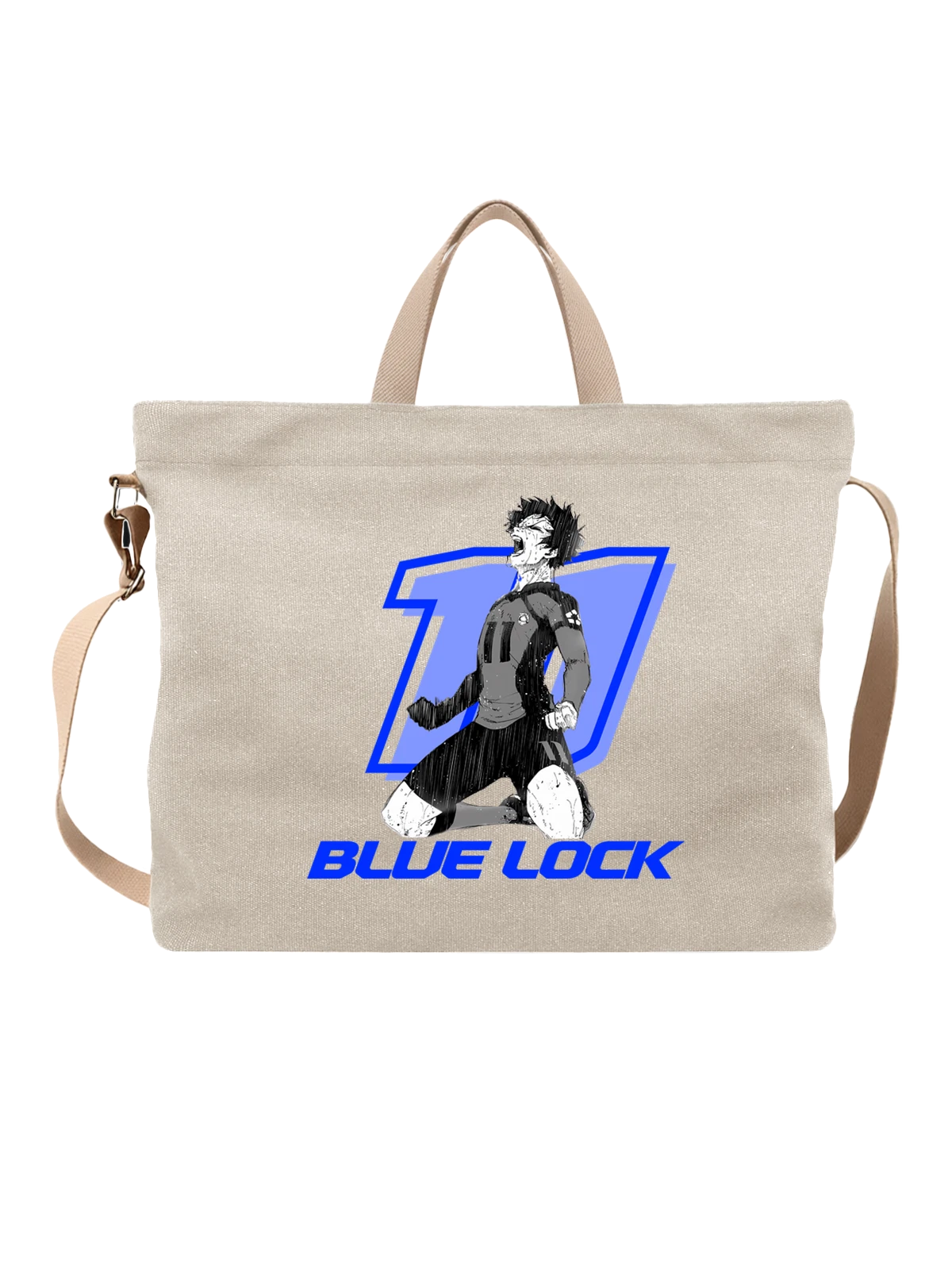 Сумка бежевая с принтом Blue Lock Итоши Рин в синей форме — победа — Бежевая, фото 1