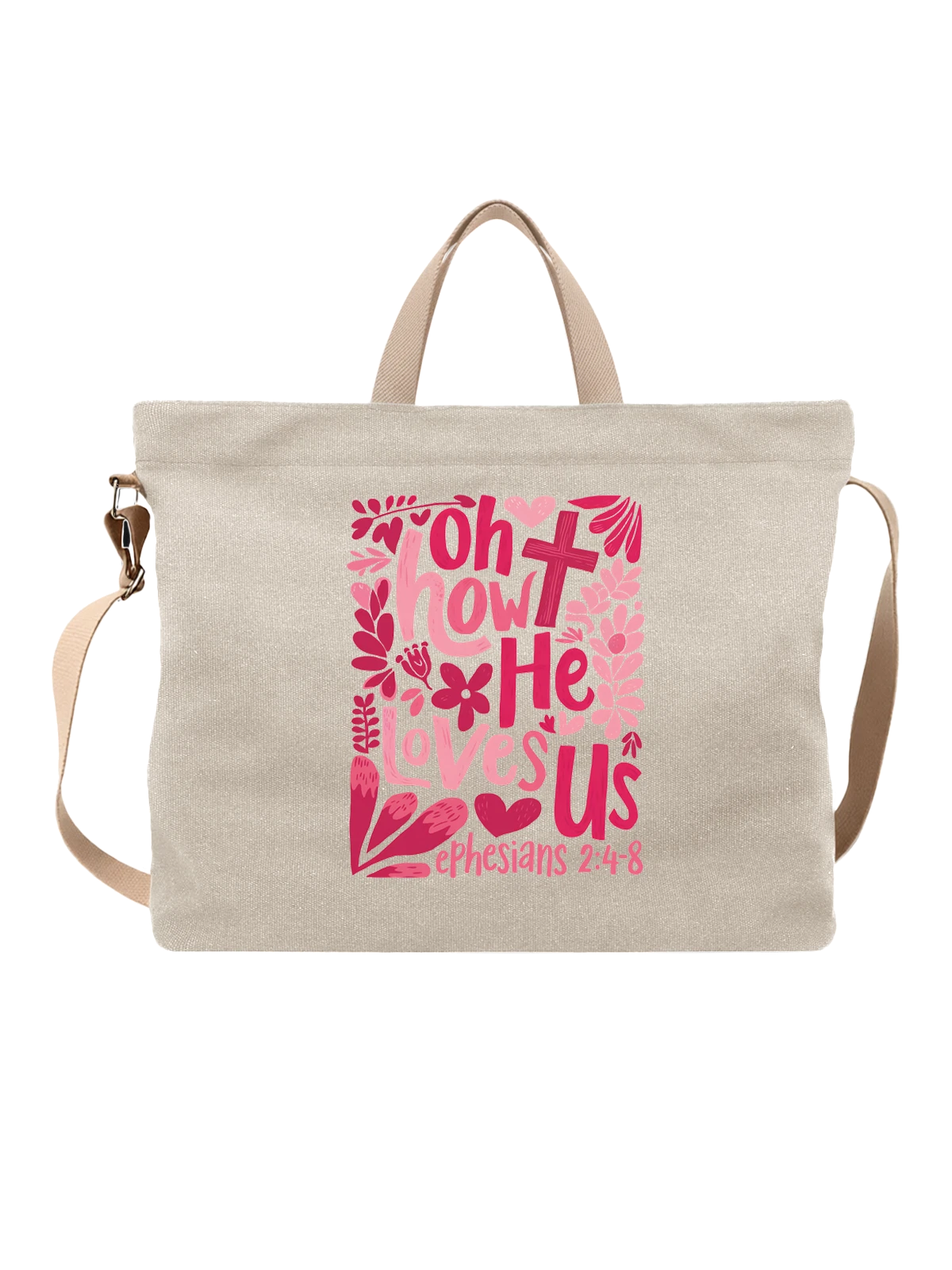 Сумка бежевая с принтом Christian heart floral lettering print — сердца — Бежевая, фото 1