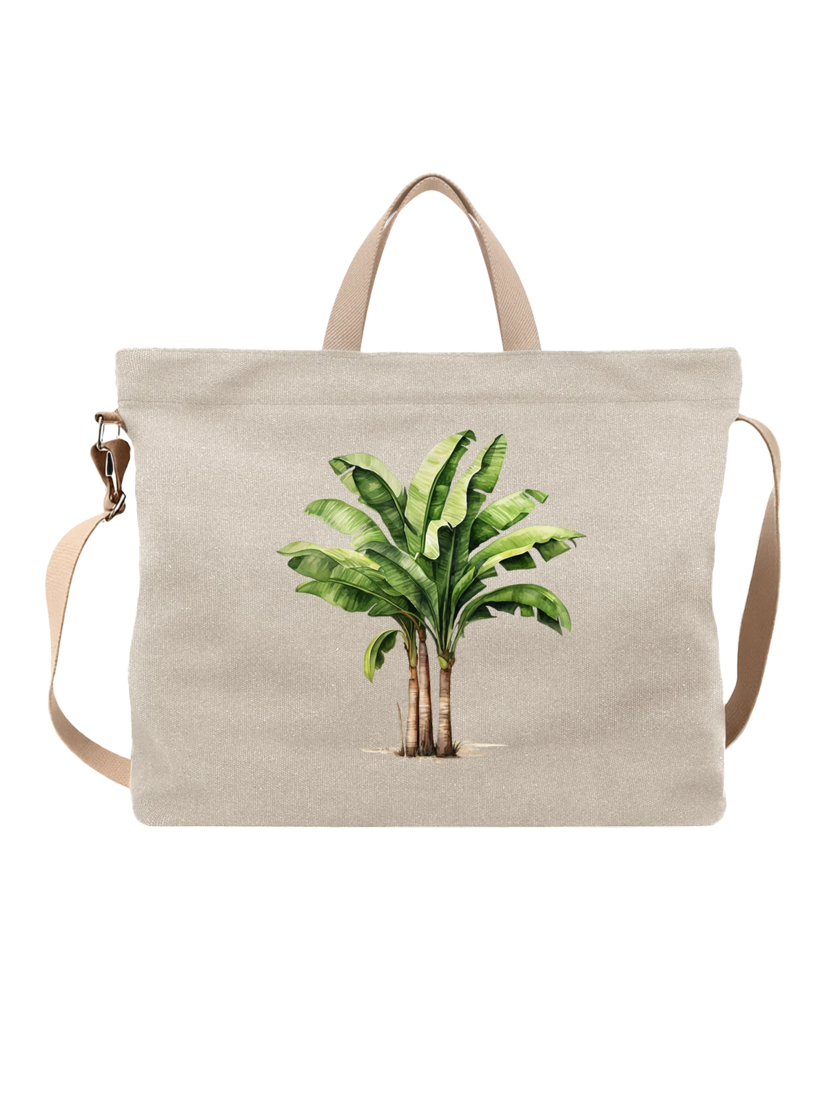 Сумка бежевая с принтом с банановой пальмой тропическое растение — пальмовые листья — Бежевая, фото 1