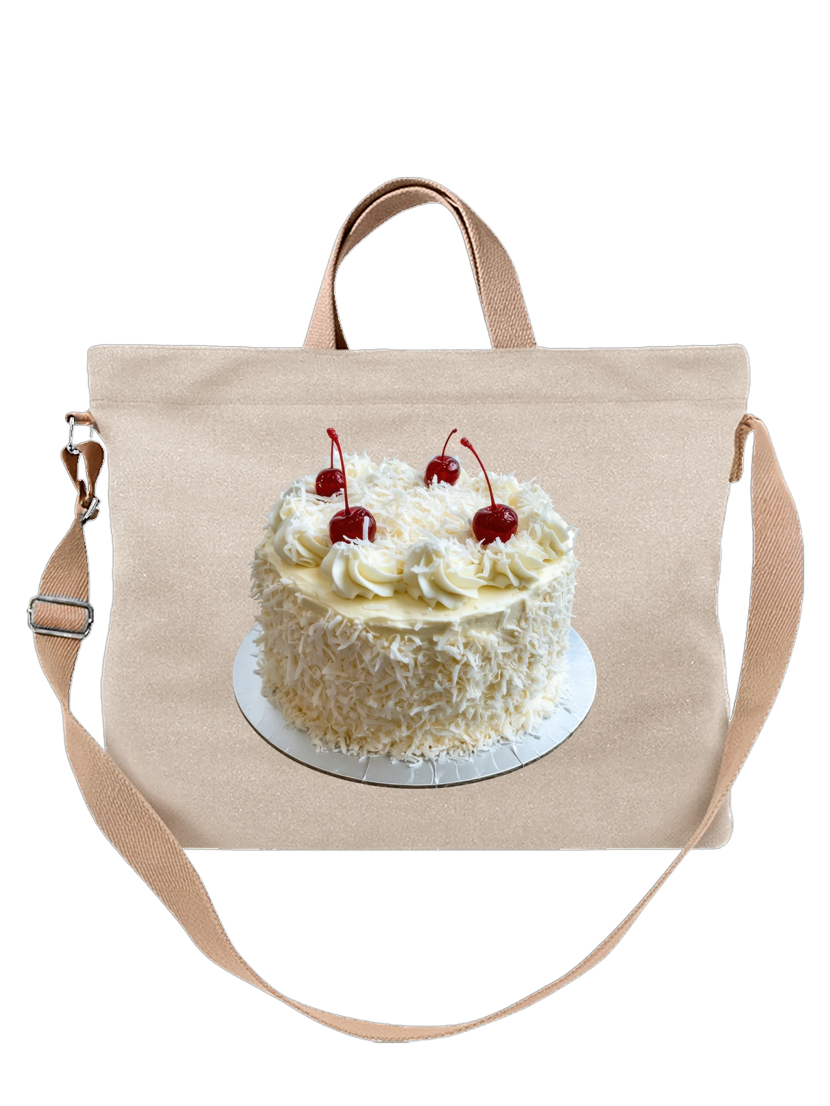 Сумка Торт с вишней и кокосовой стружкой белый белая с принтом — кондитерское изделие — Белая, фото 1