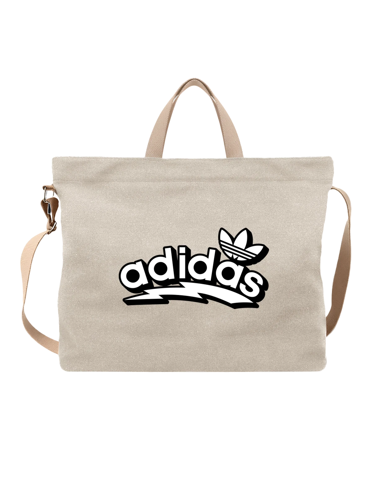 Сумка Adidas Trefoil logo белый на черном фоне белая с принтом — фирменный знак Adidas — Белая, фото 1