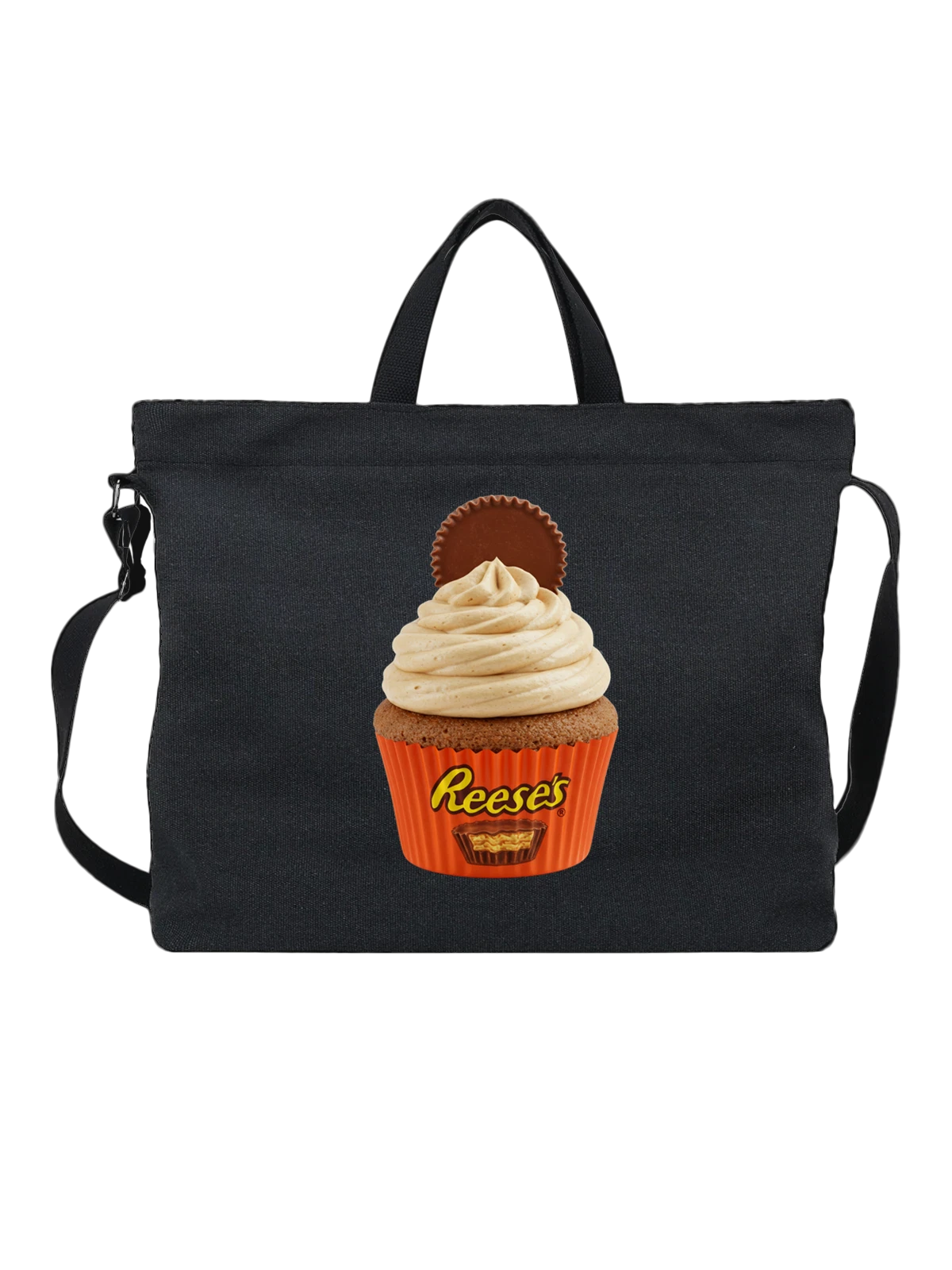Сумка чёрная с принтом Reese's кекс с кремом и шоколадом — кекс с кремом — Чёрная, фото 1