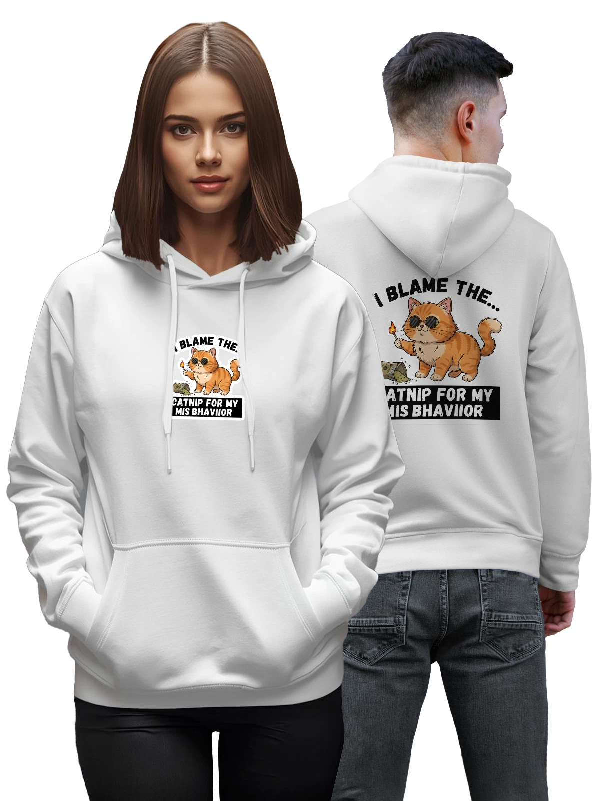 Худи Рыжий кот в очках со спичкой и мятой белое с принтом — humorous quote — Белая, фото 1