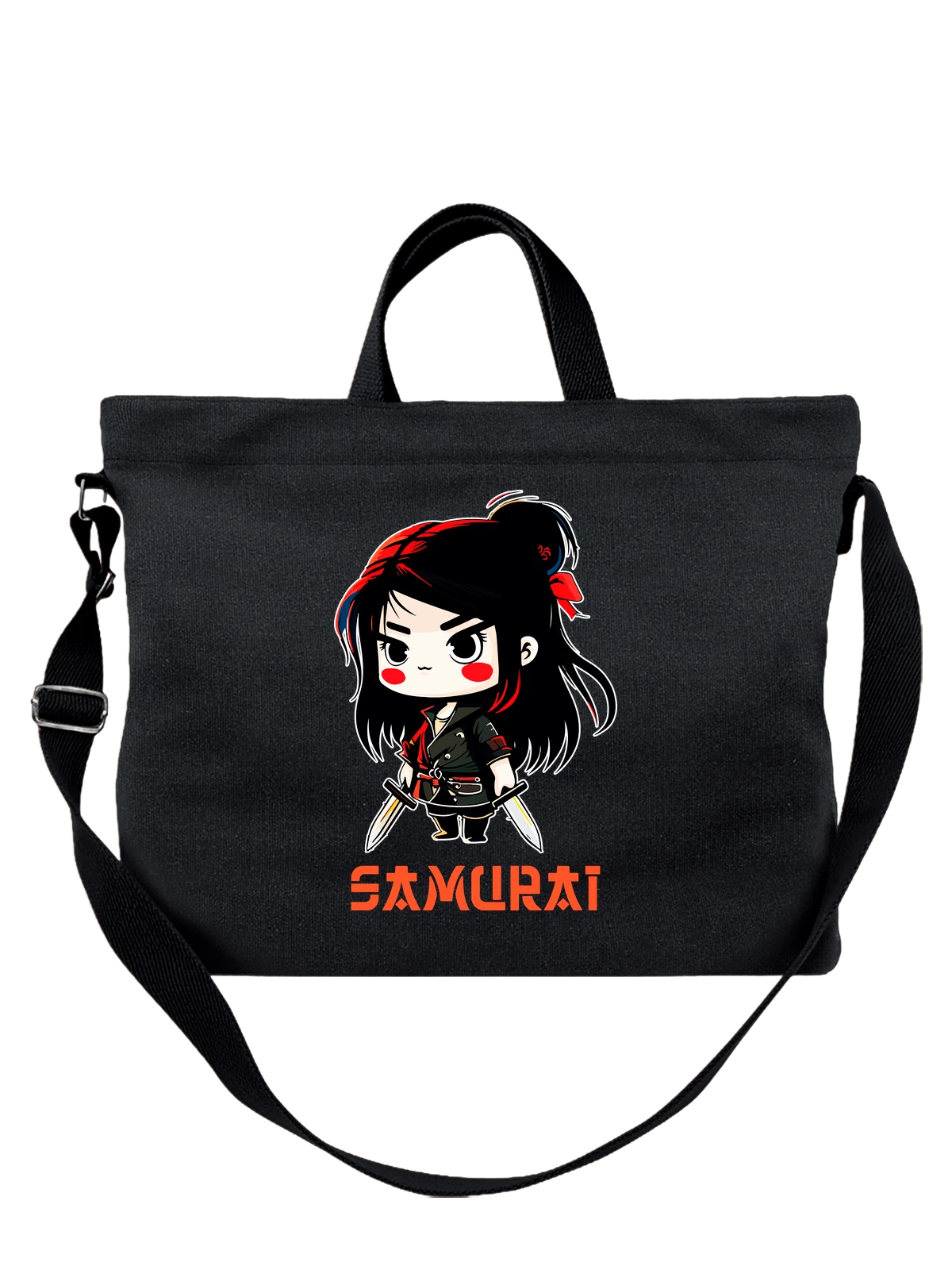 Сумка Девушка аниме samurai чёрная с принтом — фанатский принт — Чёрная, фото 1
