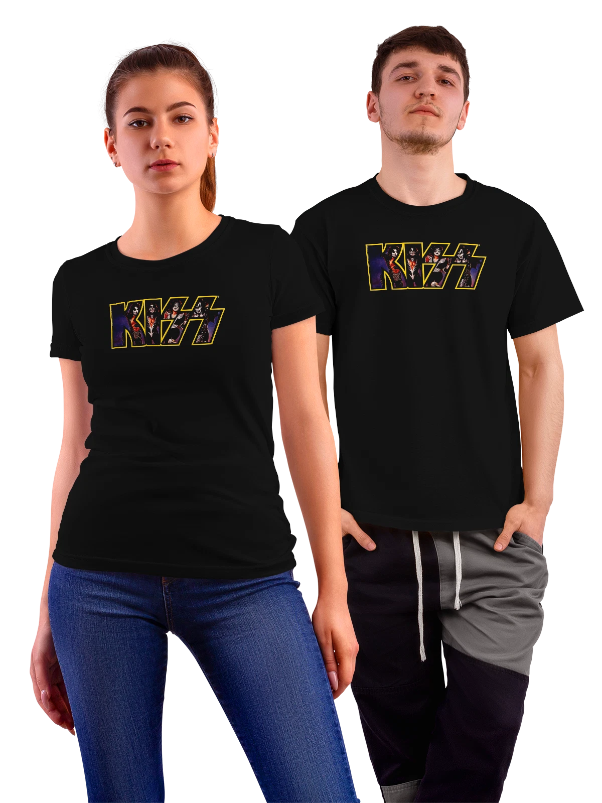 Футболка Группа KISS на белом фоне чёрная с принтом — рок-музыка — Чёрная, фото 1
