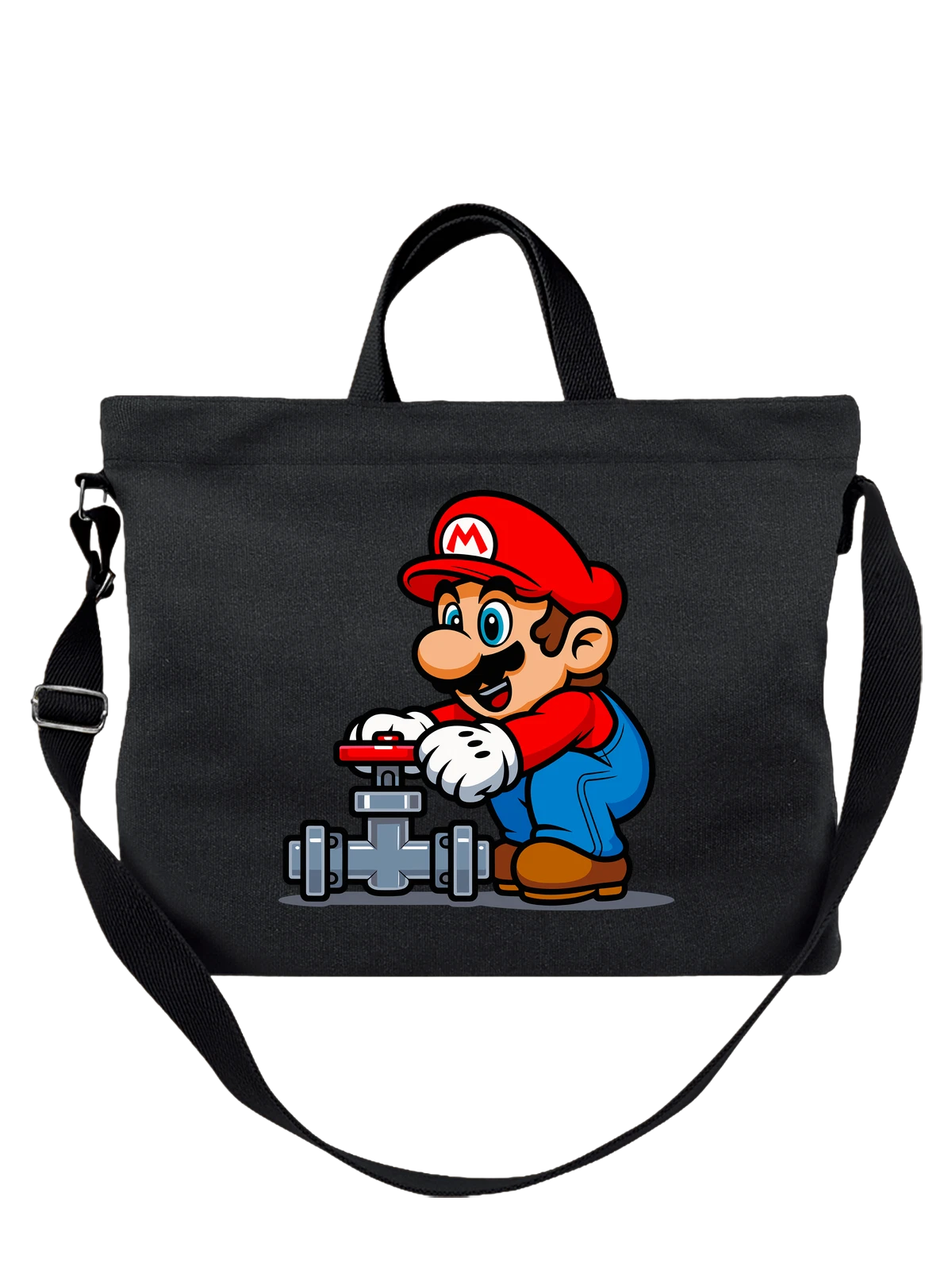 Сумка чёрная с принтом Марио с вентилем и трубой Super Mario — вентиль трубы — Чёрная, фото 1