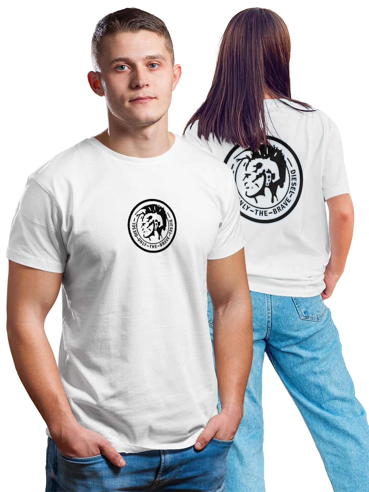 Футболка Diesel белая с принтом на спине — деним и streetwear — Белая, фото 1