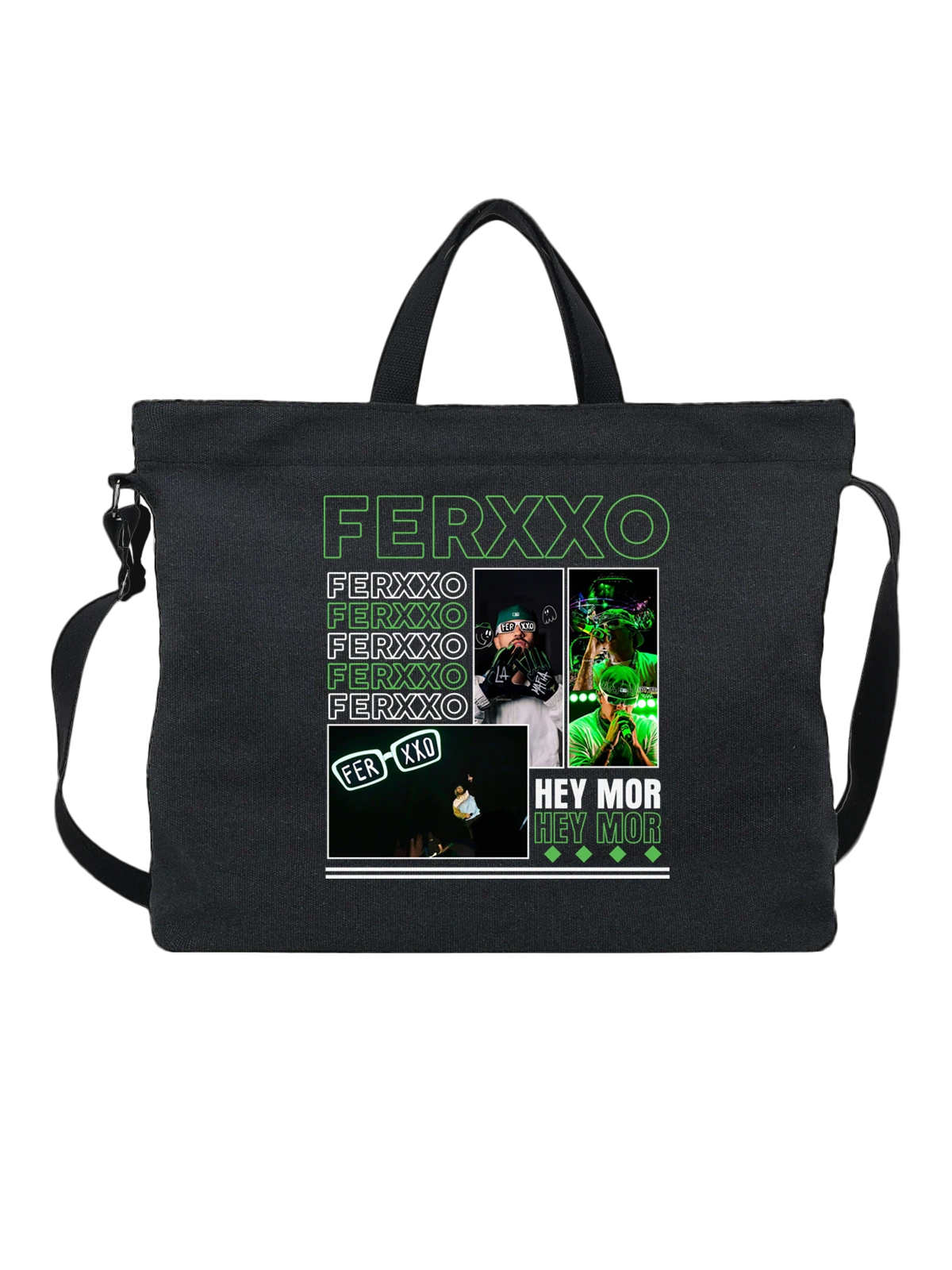 Сумка FERXXO певец в зеленых очках чёрная с принтом — концерт — Чёрная, фото 1