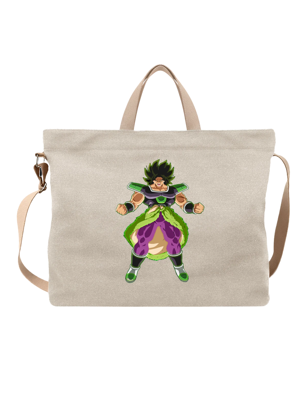 Сумка Броли из Dragon Ball в боевой стойке белая с принтом — мощный герой — Белая, фото 1