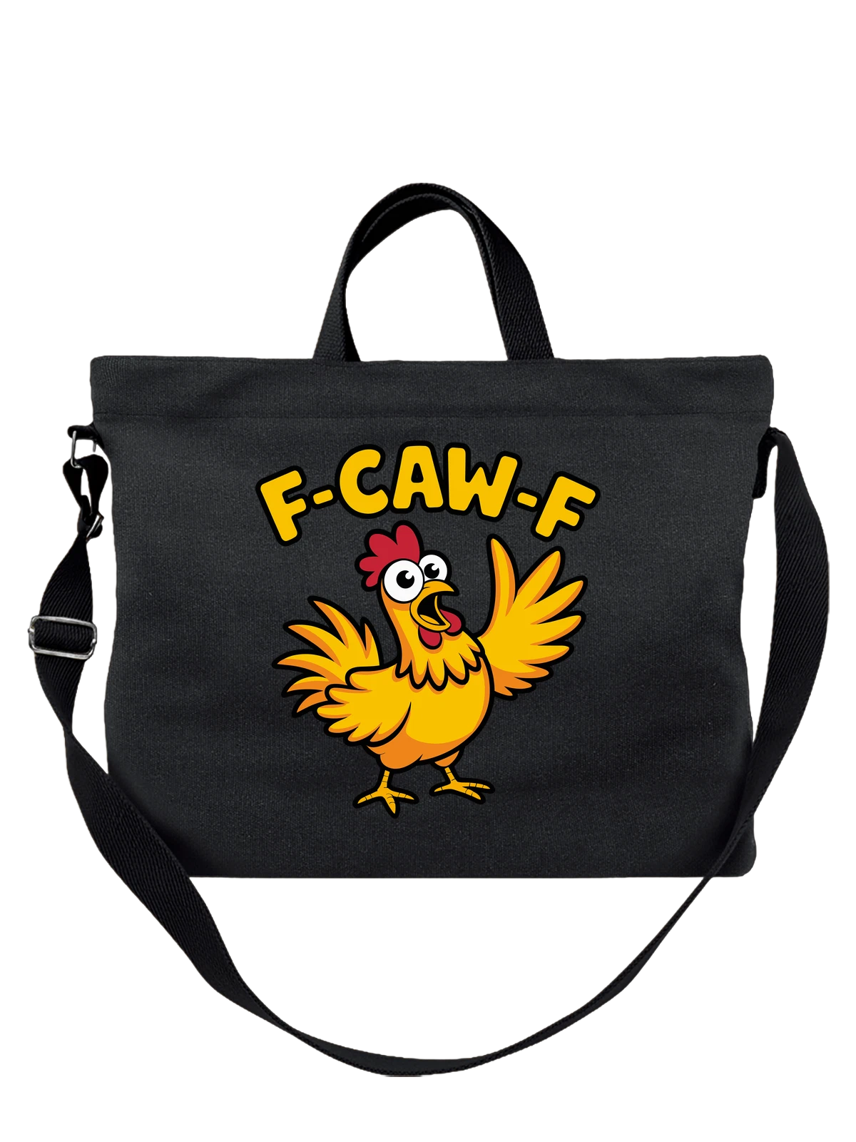 Сумка чёрная с принтом с мультяшной курицей F-CAW-F — домашняя птица — Чёрная, фото 1