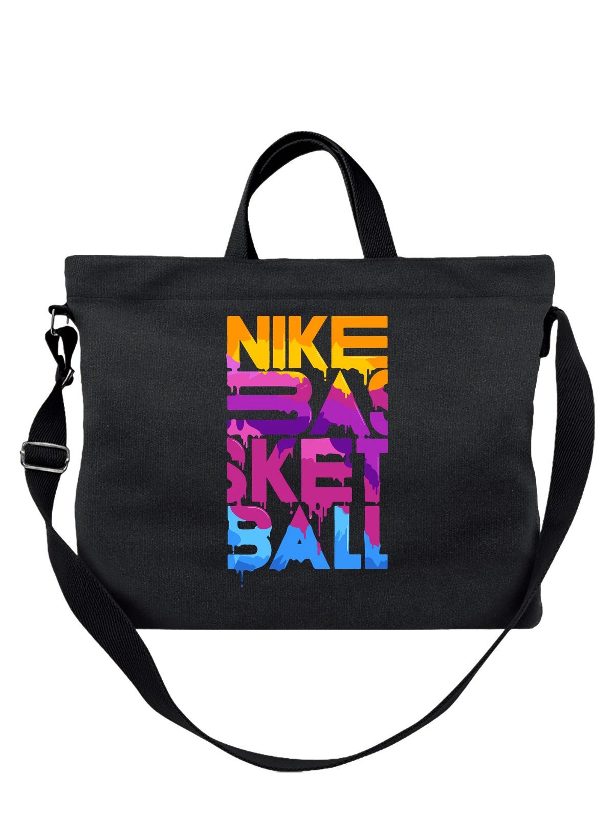 Сумка Nike баскетбол цветные потеки логотип чёрная с принтом — современный дизайн — Чёрная, фото 1