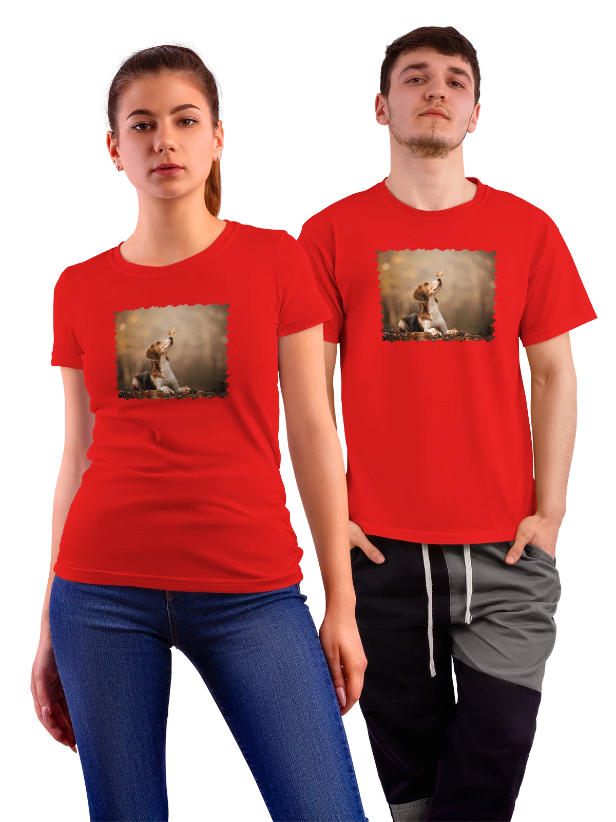 Футболка Животные beagle красная с принтом — портрет животного — Красная, фото 1