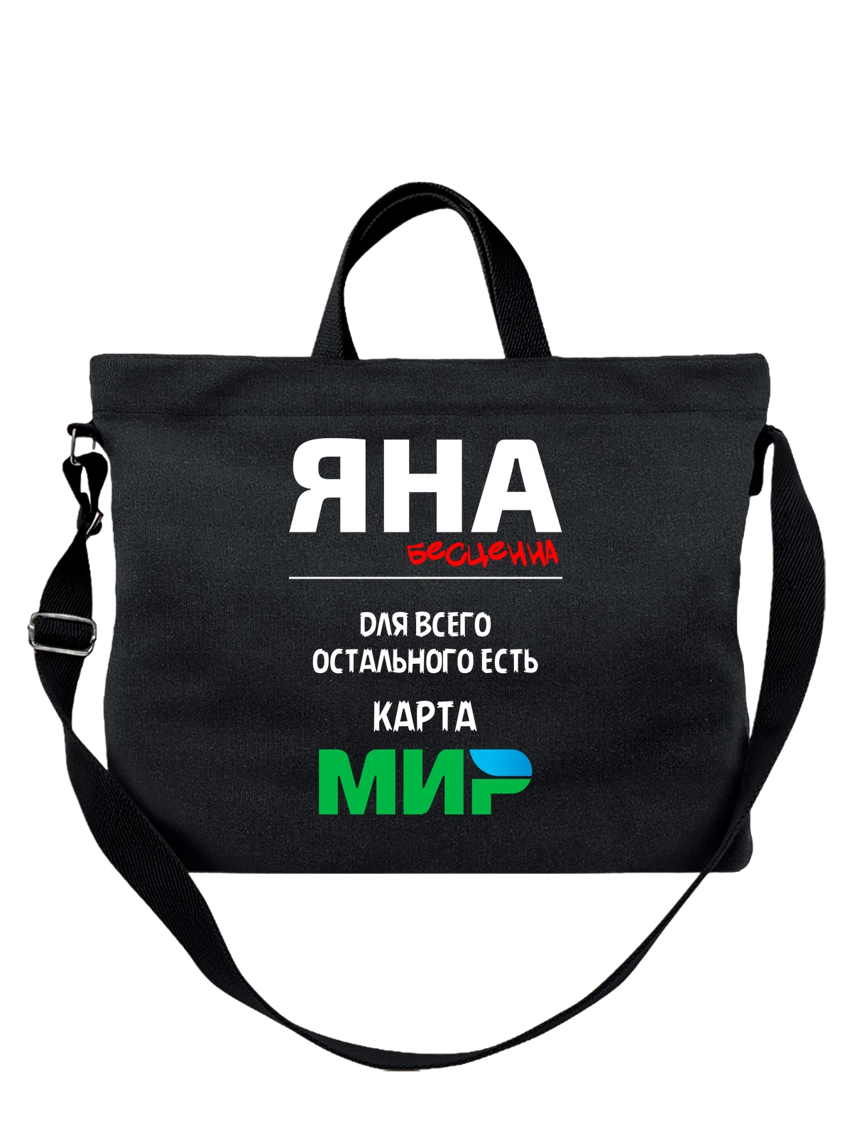 Сумка с именем Яна чёрная с принтом — персональный подарок — Чёрная, фото 1