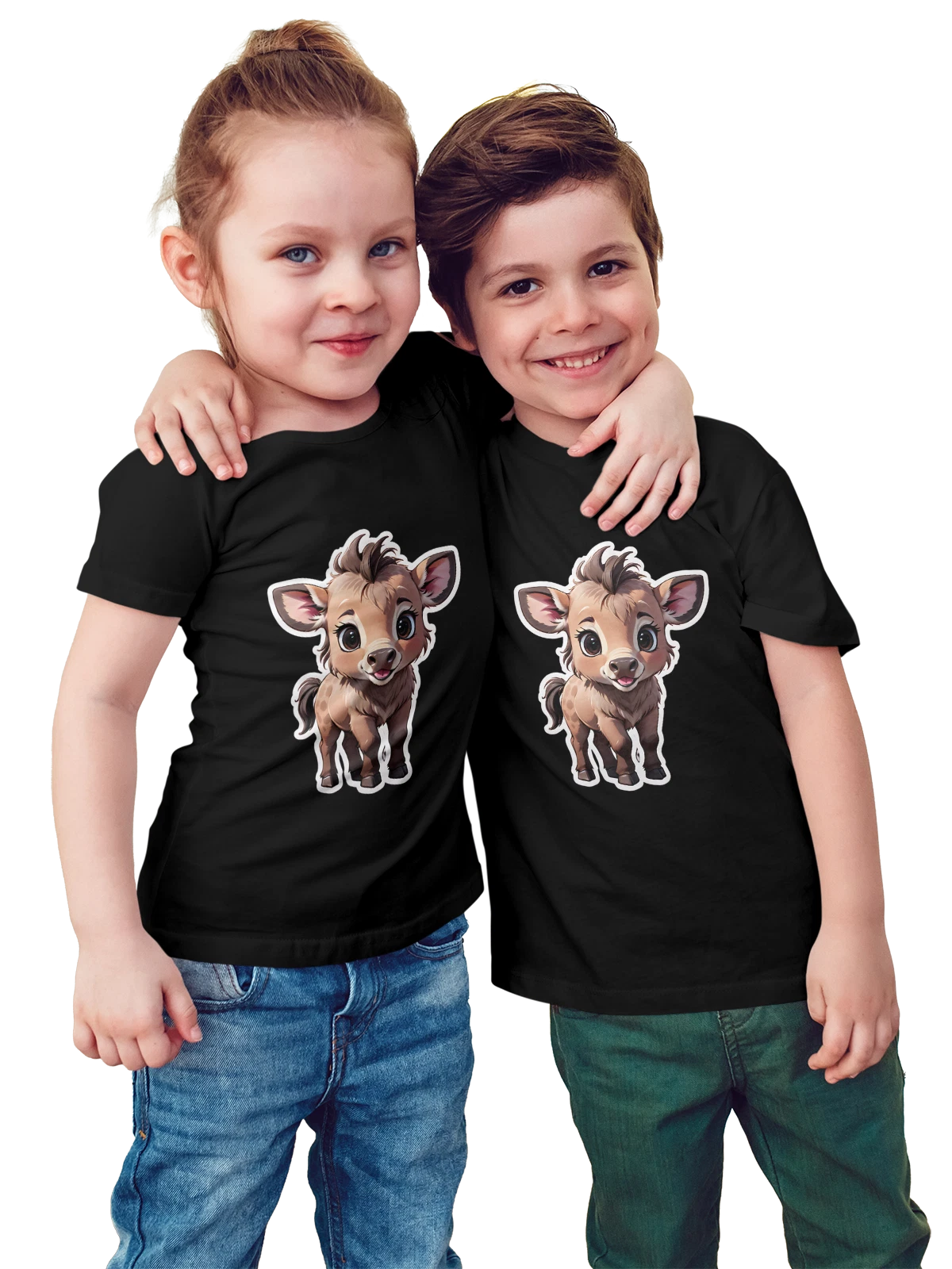 Футболка детская Милый детеныш ослика мультяшный жеребенок с чёрная с принтом — зверек — Чёрная, фото 1