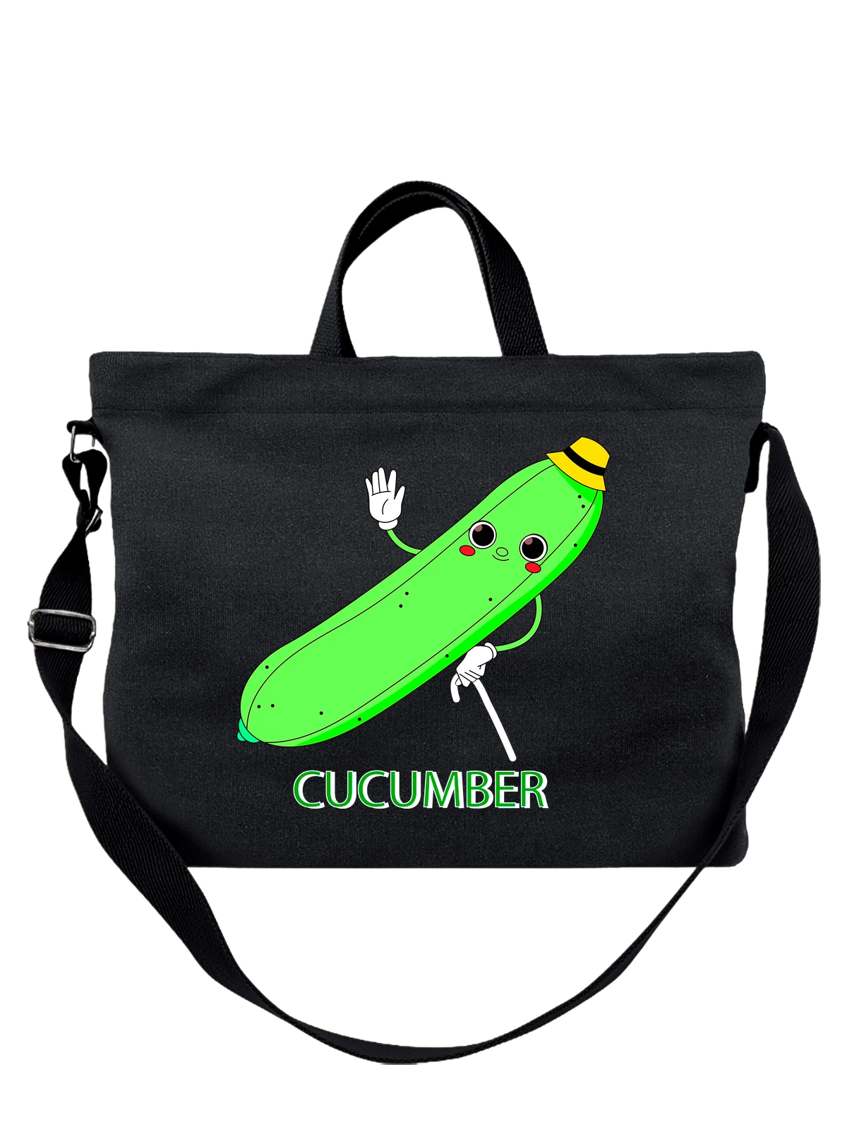 Сумка с огурцом cucumber чёрная с принтом — кулинарный принт — Чёрная, фото 1