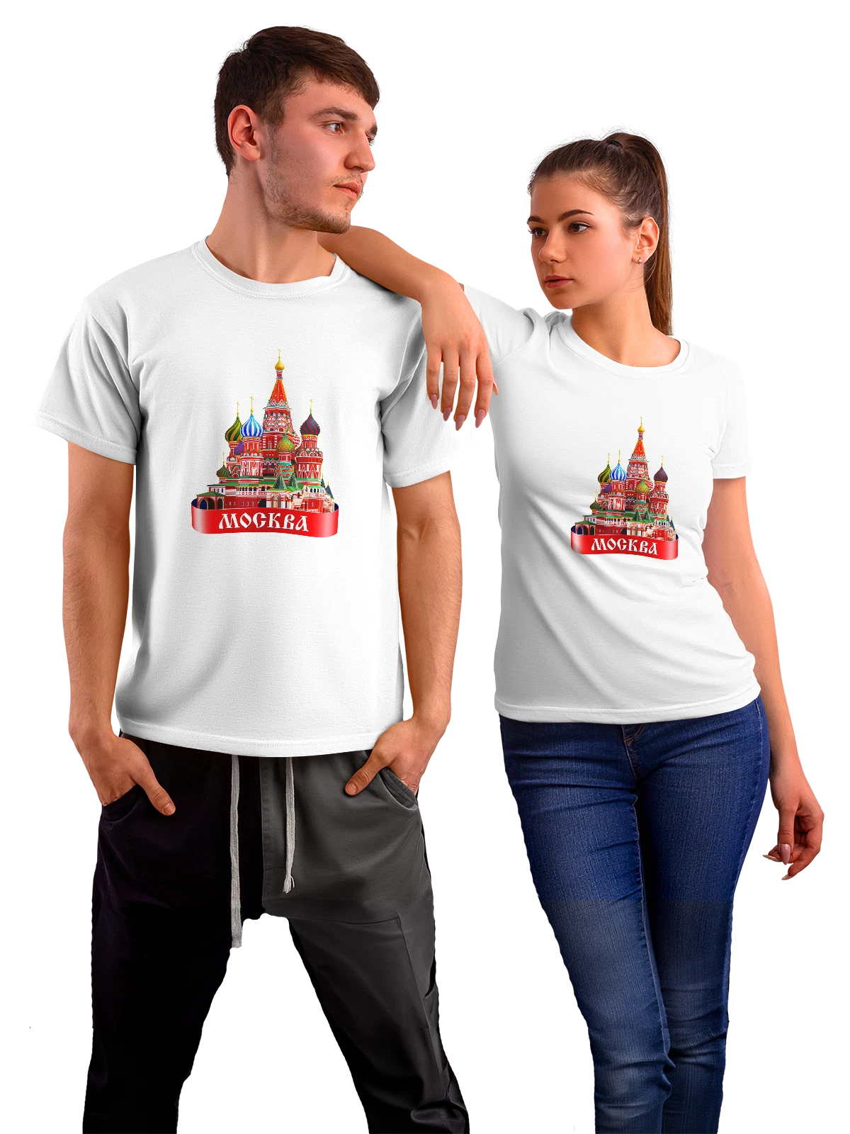 Футболка Москва храм Василия Блаженного белая с принтом — название города — Белая, фото 1