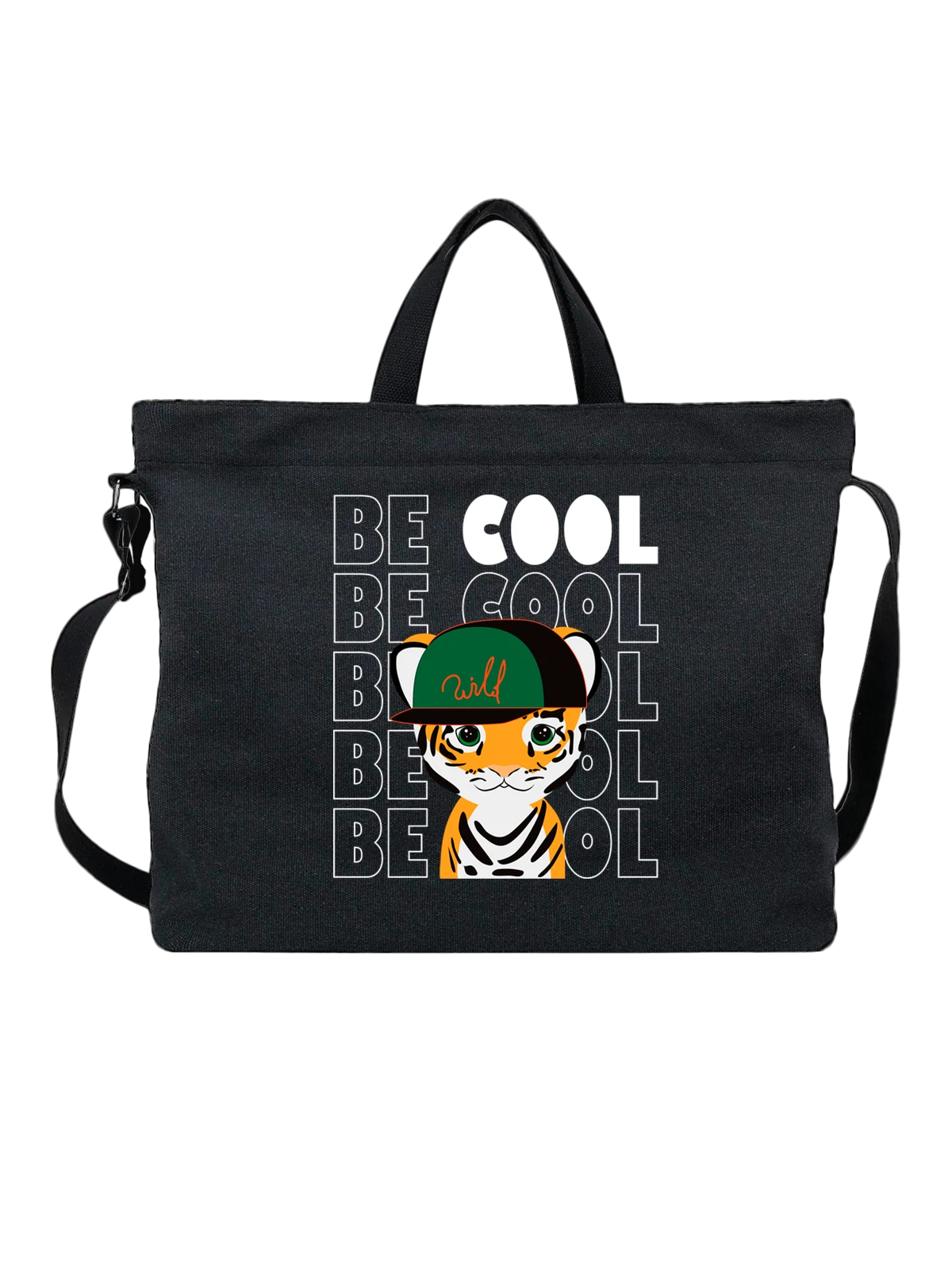 Сумка Тигр в бейсболке be cool чёрная с принтом — животный мир — Чёрная, фото 1