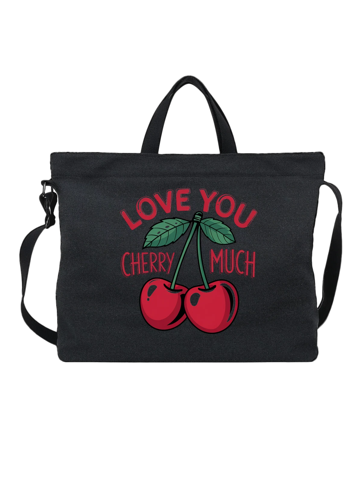 Сумка чёрная с принтом с вишней и надписью Love You Cherry Much — сладкие ягоды — Чёрная, фото 1