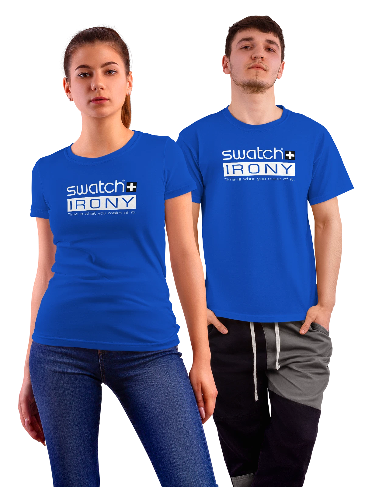 Футболка Swatch синяя с принтом — рекламный слоган о времени — Синяя, фото 1