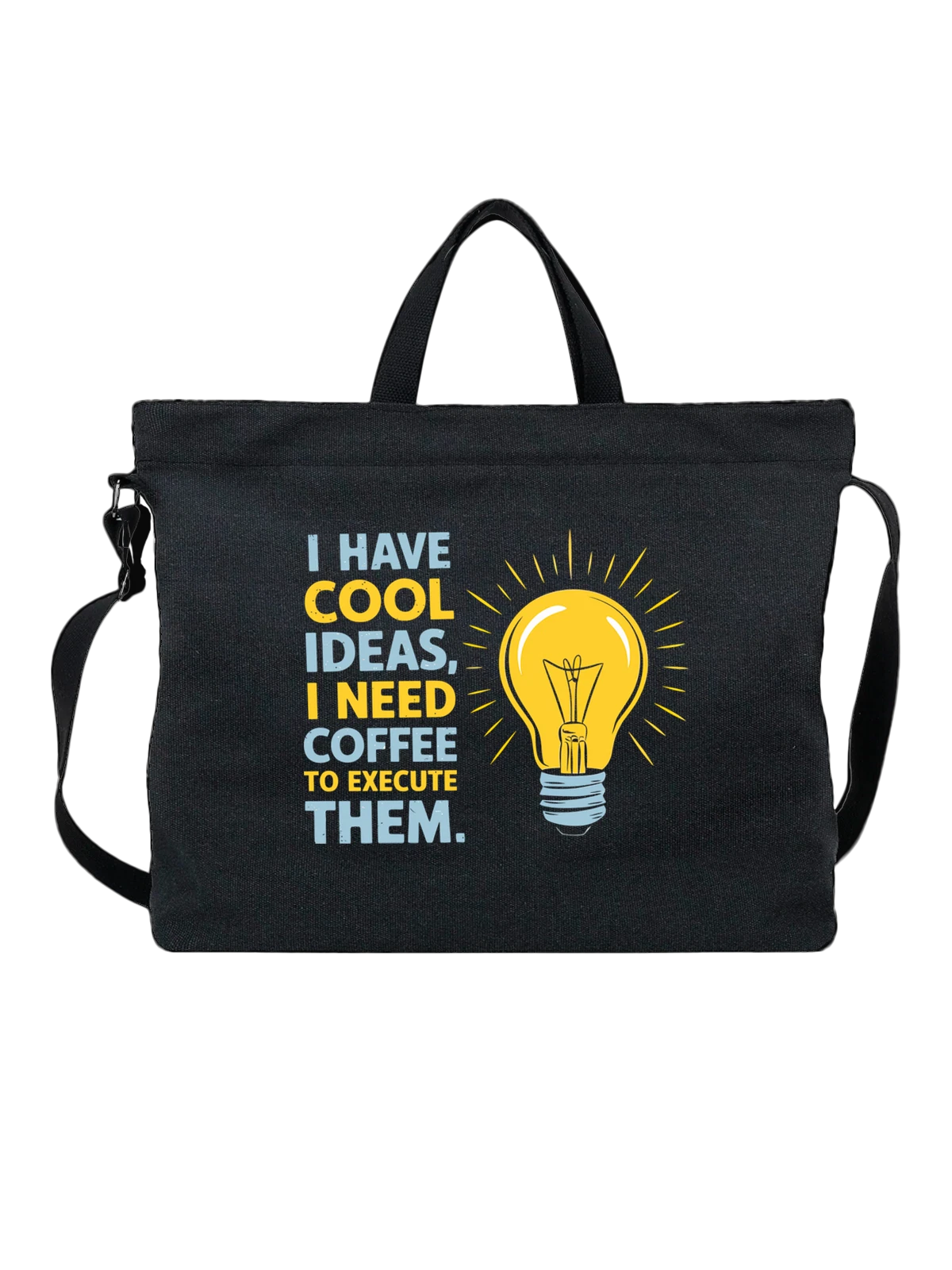 Сумка с надписью I need coffee чёрная с принтом — кулинарная тематика — Чёрная, фото 1