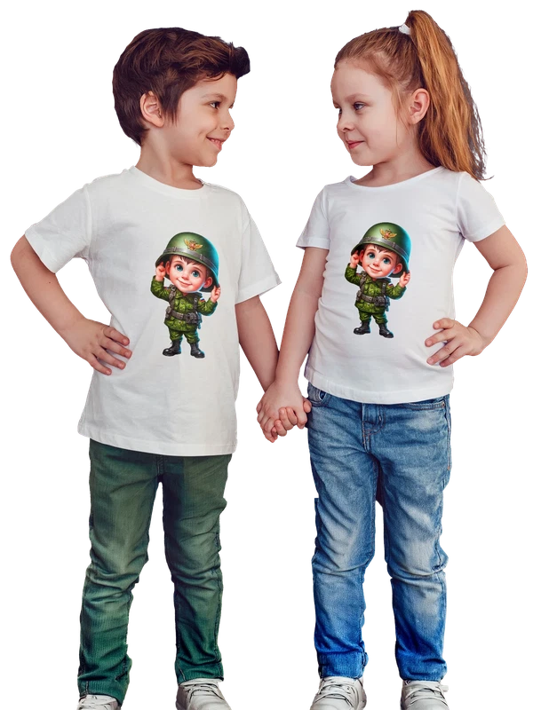 Футболка ребенок в каске 23 февраля — Белая, фото 1