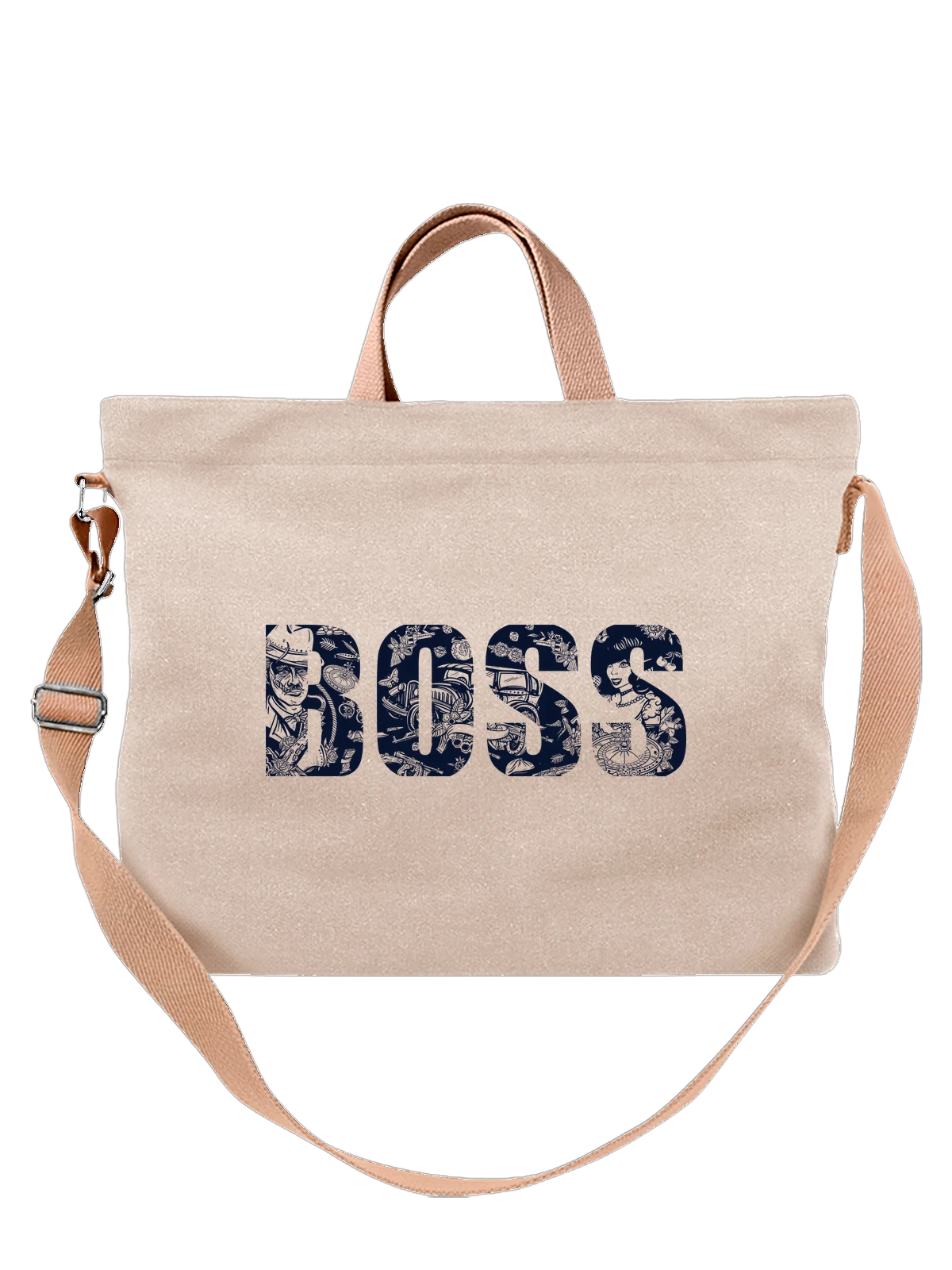 Сумка с надписью boss белая с принтом — гаражная культура — Белая, фото 1
