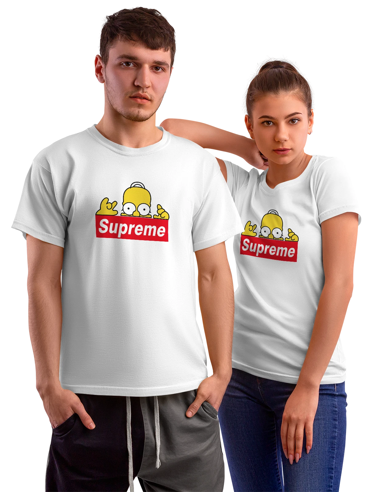 Футболка Гомер Симпсон Supreme логотип белая с принтом — пародийный принт — Белая, фото 1