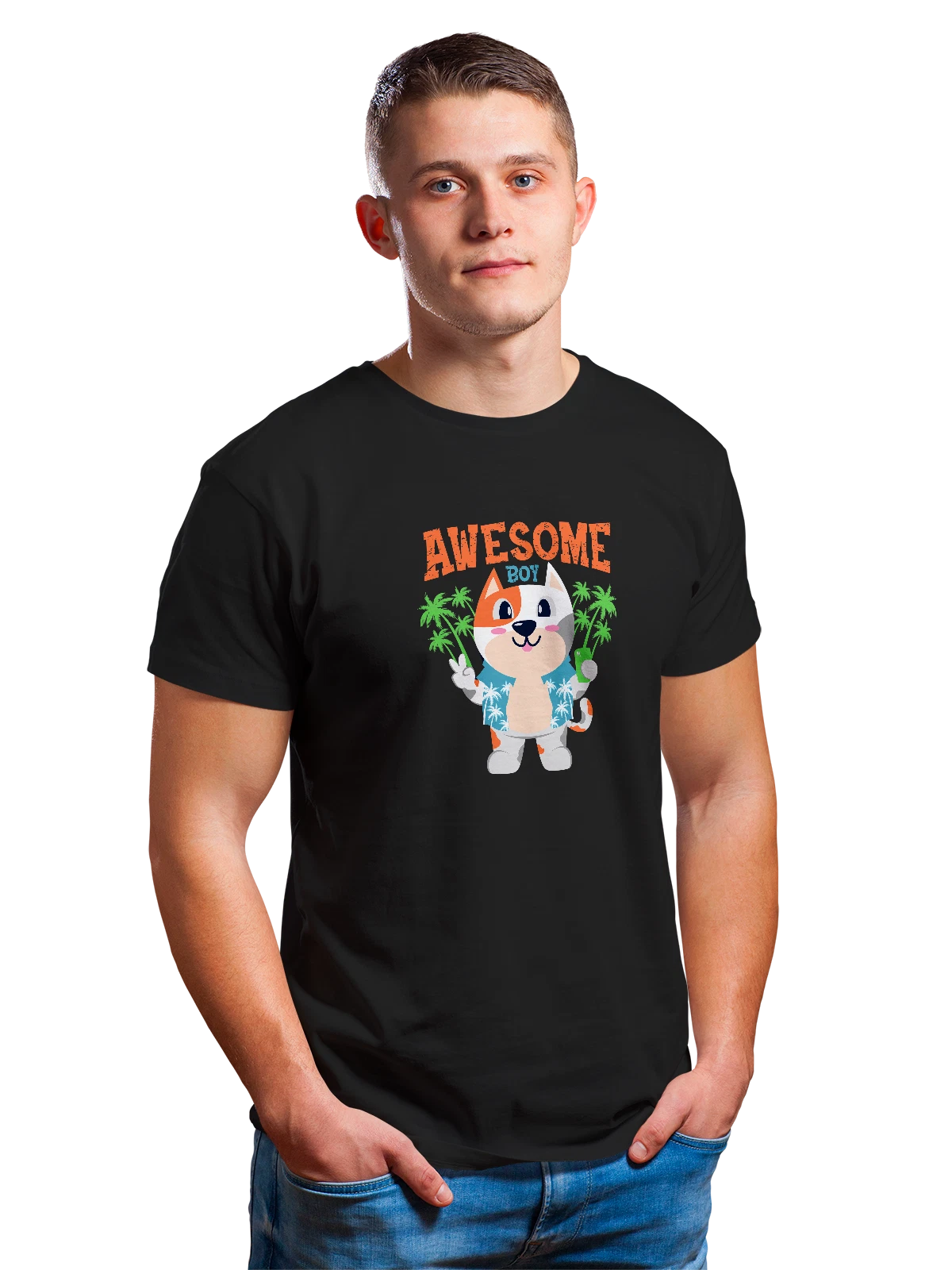 Футболка Собака отпуск awesome boy чёрная с принтом — кинология — Чёрная, фото 1