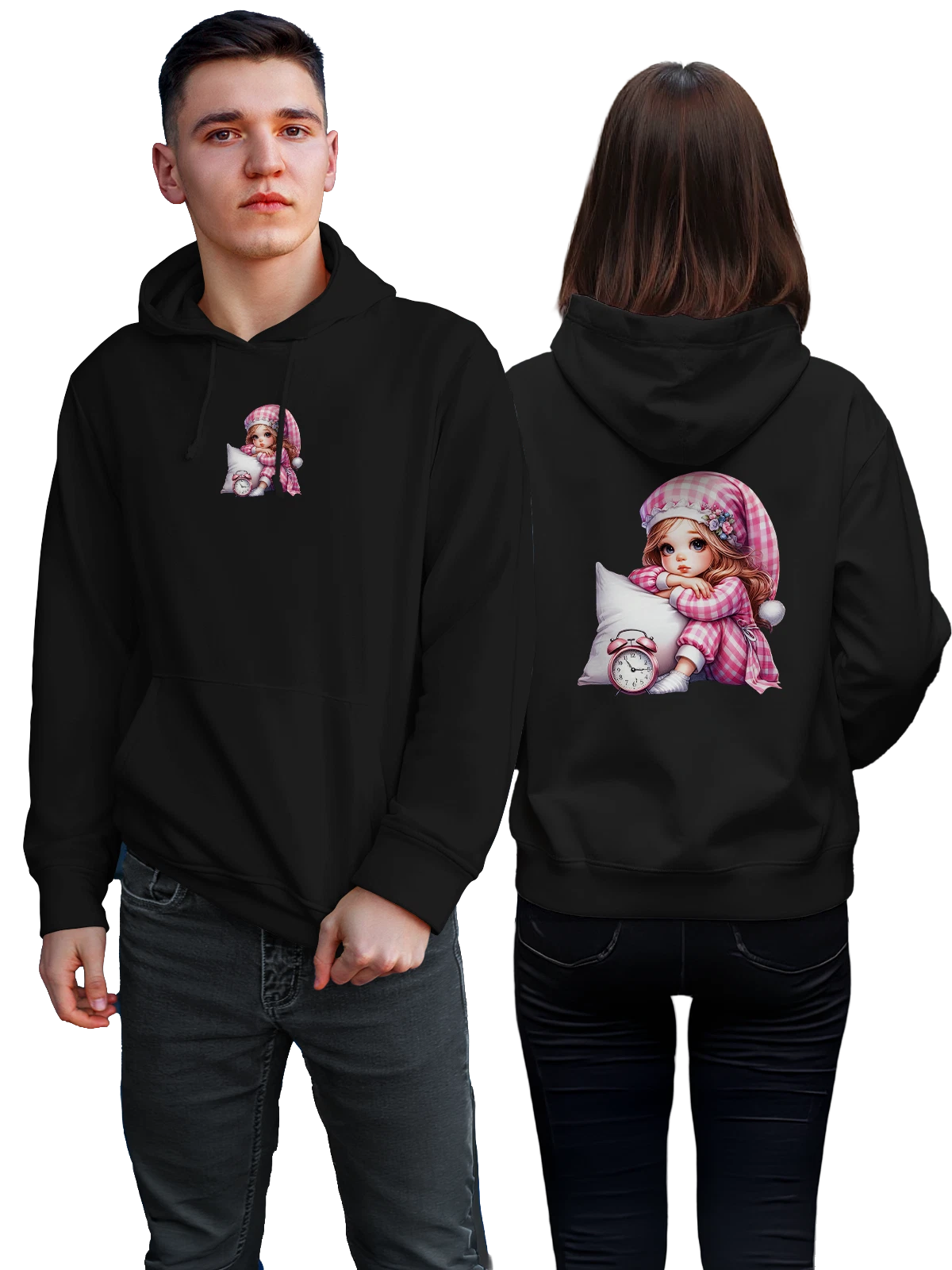 Худи с девочкой чёрное с принтом — streetwear образ — Чёрная, фото 1