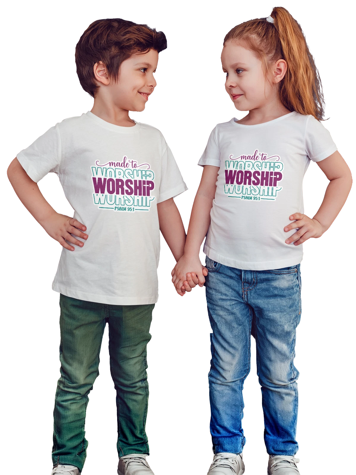 Футболка детская с надписью made to worship Psalm 95 1 белая с принтом — религиозный текст — Белая, фото 1