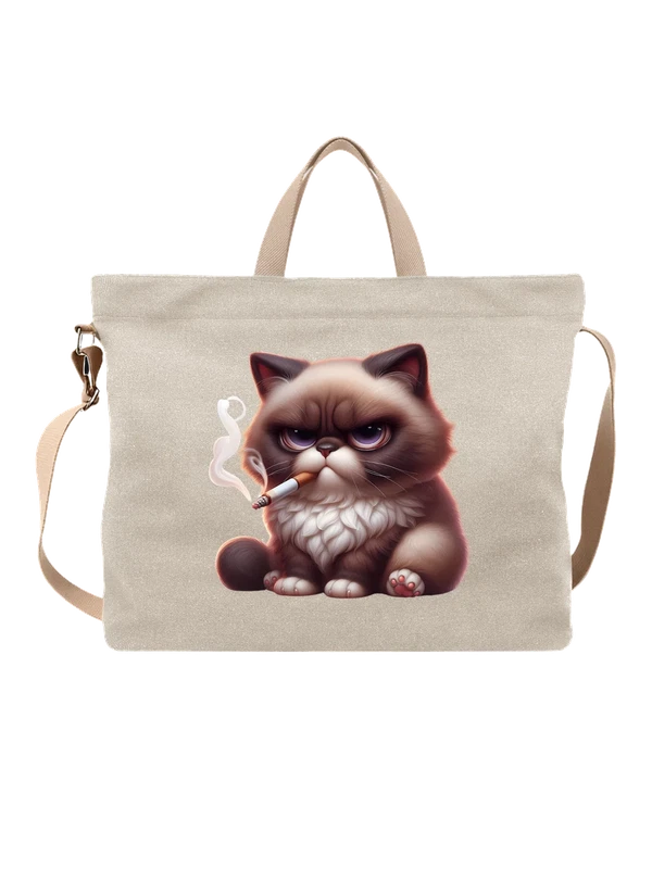 Сумка сердитый персидский кот с сигаретой и дымом — Белая, фото 1