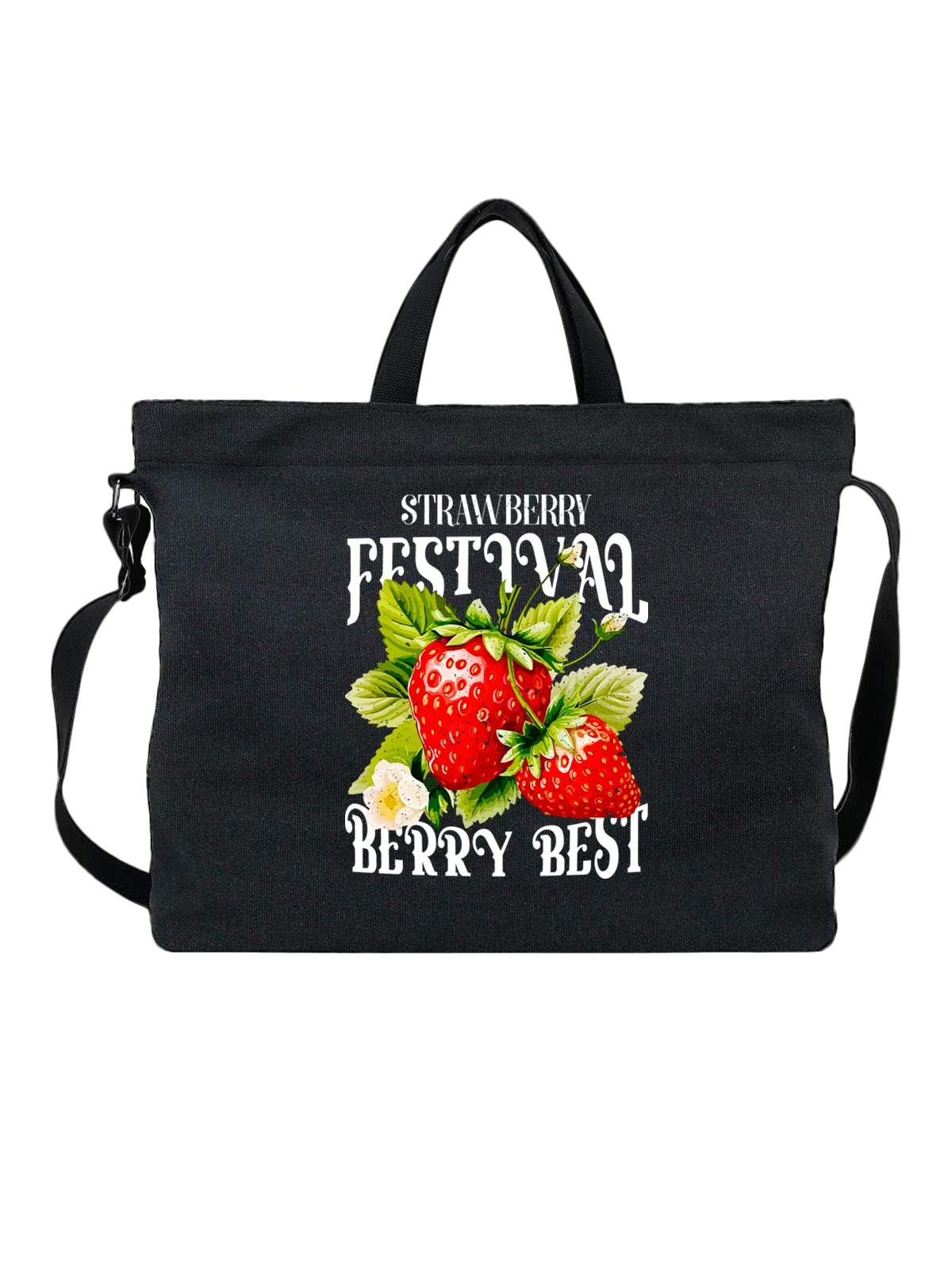 Сумка Клубника strawberry чёрная с принтом — растительная пища — Чёрная, фото 1