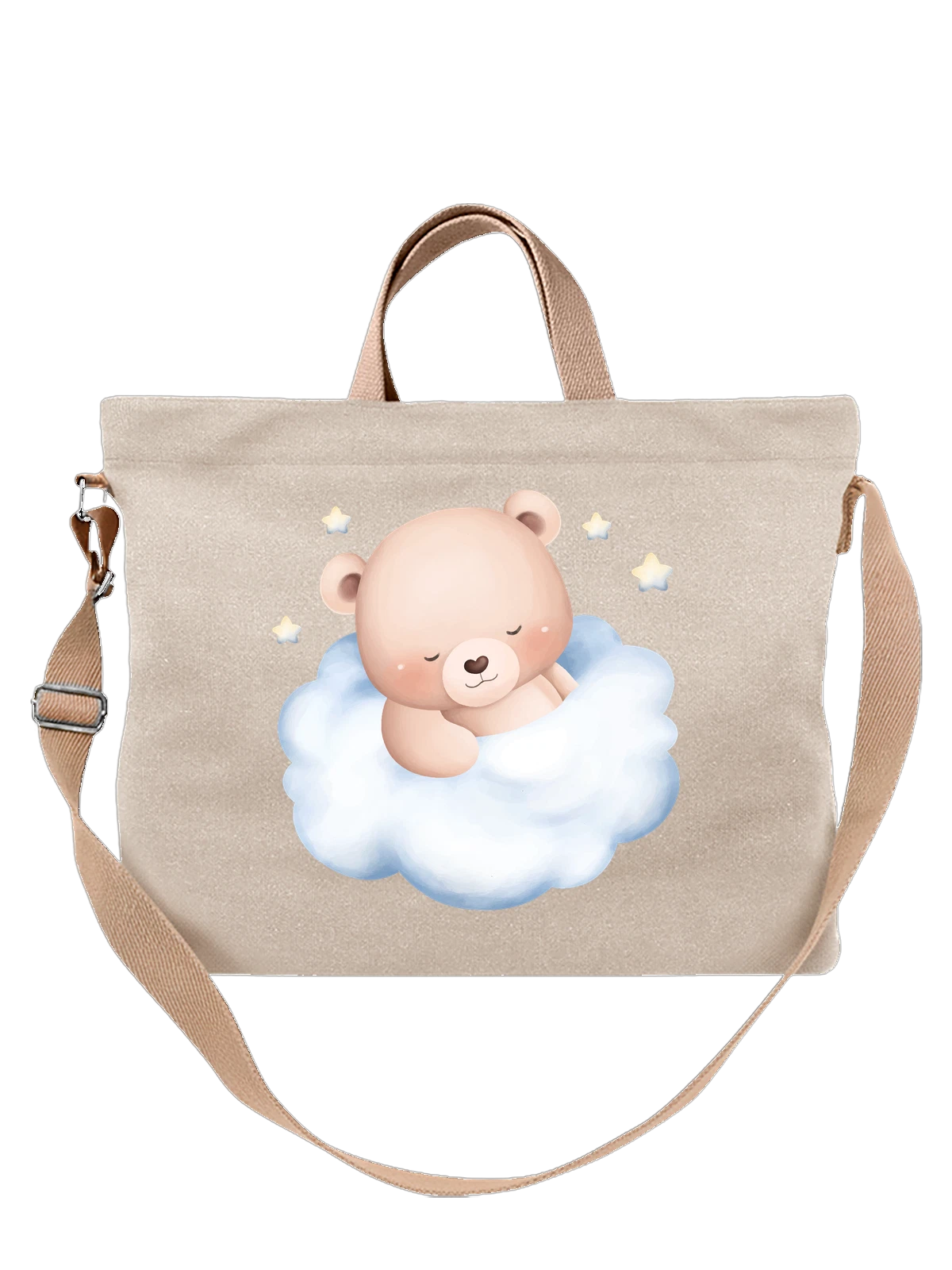 Сумка Спящий bear на облаке белая с принтом — звезды — Белая, фото 1