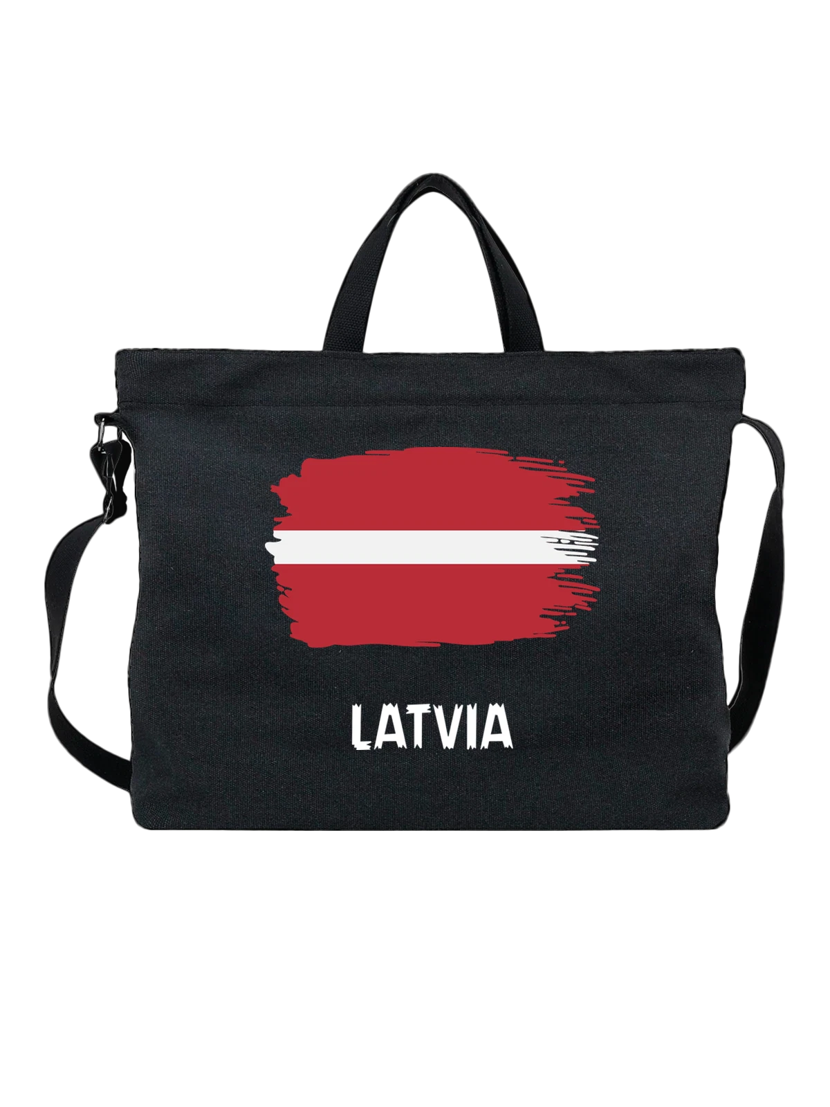 Сумка с флагом Латвия Latvia чёрная с принтом — национальная символика — Чёрная, фото 1