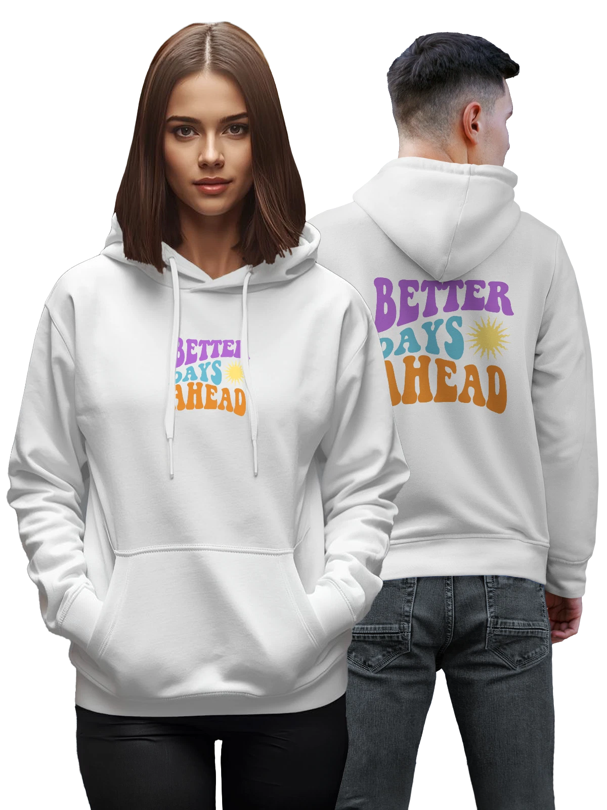 Худи Better Days Ahead с яркой типографикой белое с принтом — графический дизайн — Белая, фото 1