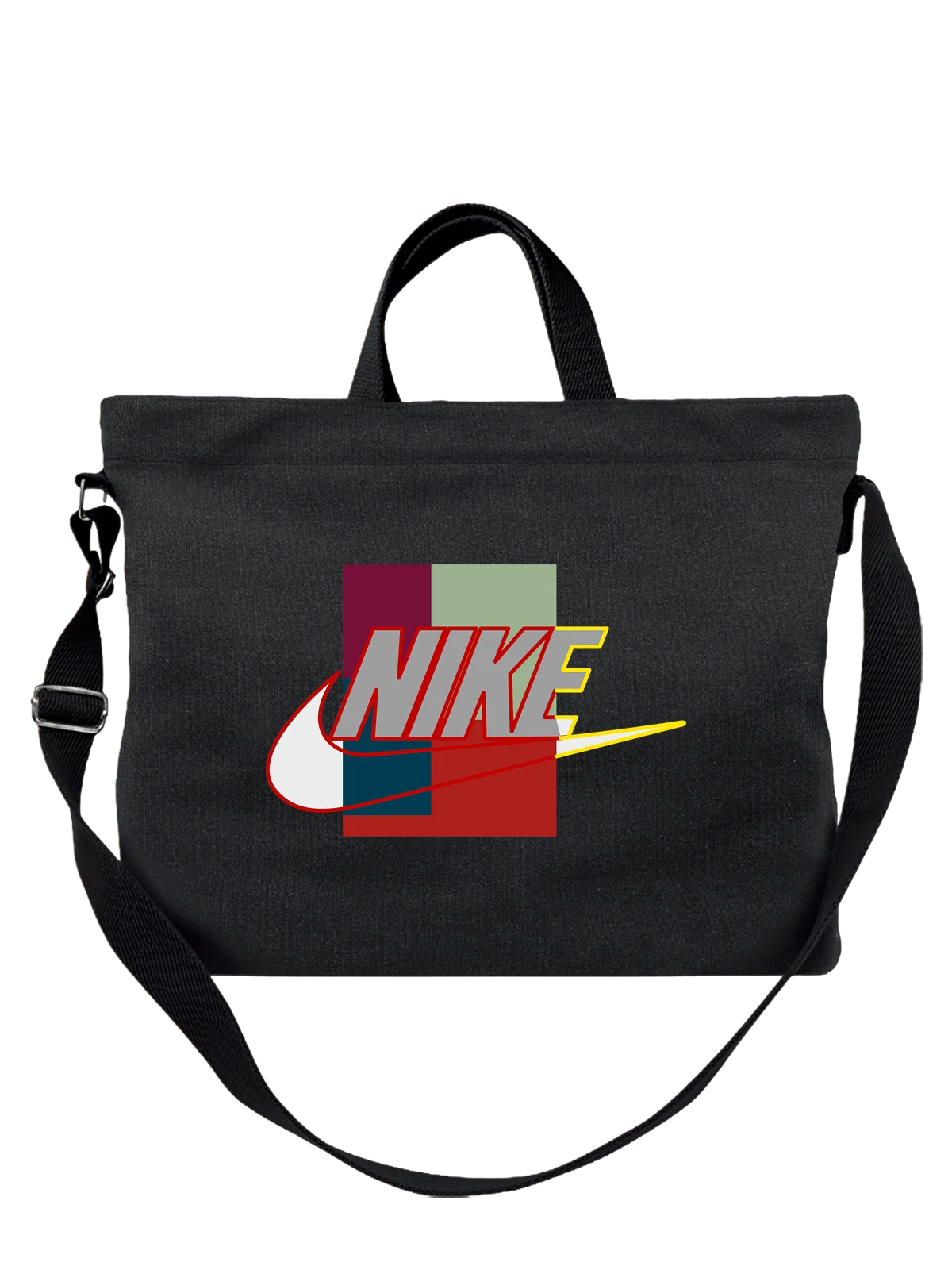Сумка Nike чёрная с принтом — кремовый и бирюзовый фон — Чёрная, фото 1