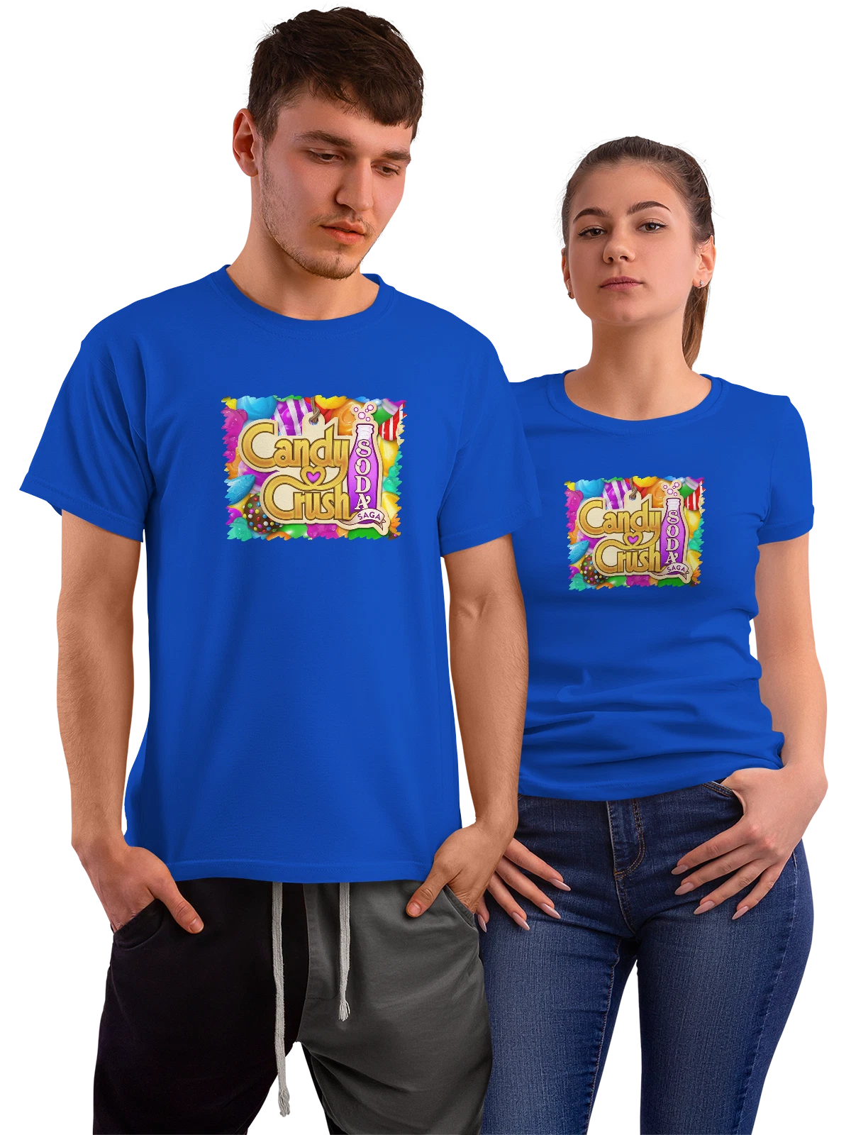 Футболка Игра Candy Crush Soda Saga Key Art синяя с принтом — игровая вселенная — Синяя, фото 1