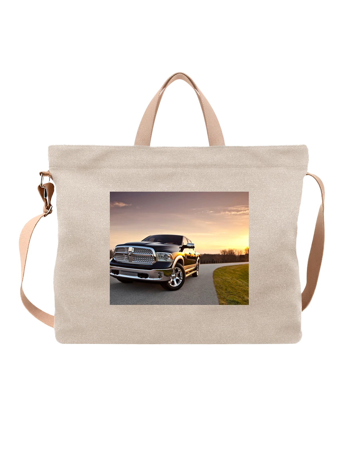Сумка бежевая с принтом Машина ферма пикап внедорожник dodge — выразительный кузов — Бежевая, фото 1
