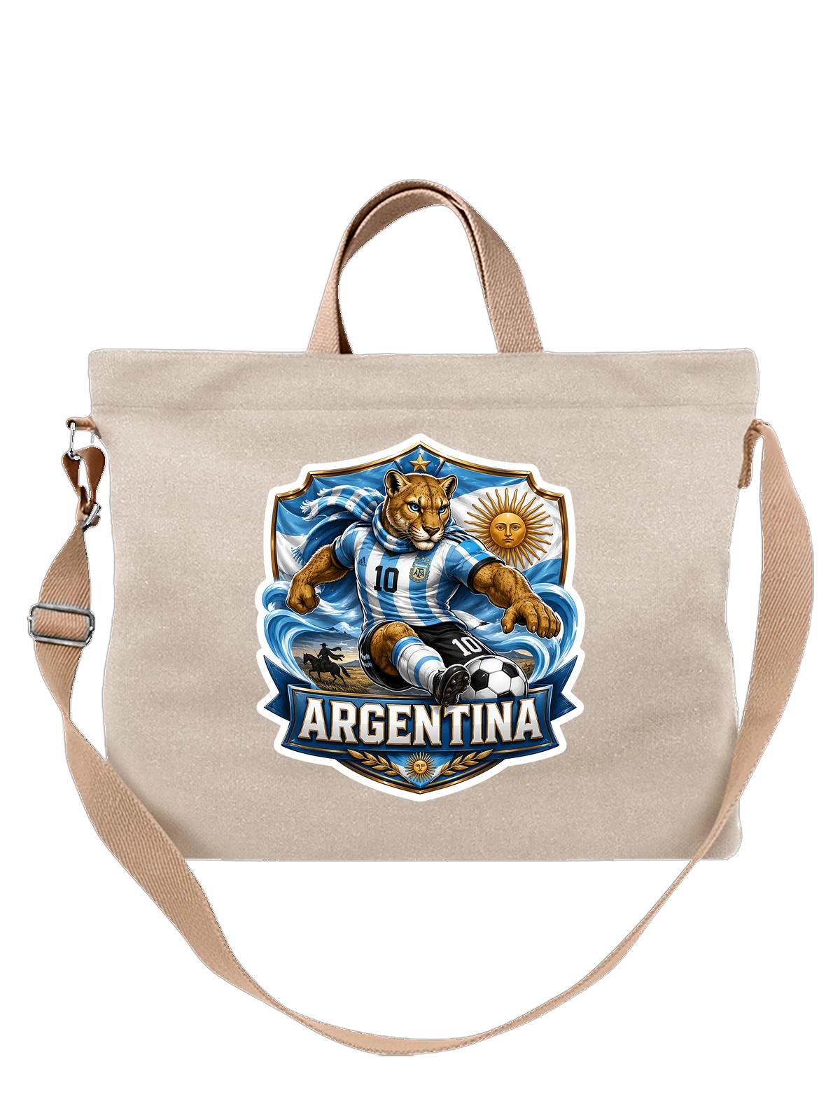 Сумка бежевая с принтом Ягуар Аргентины с номером 10 и мячом — AFA crest — Бежевая, фото 1