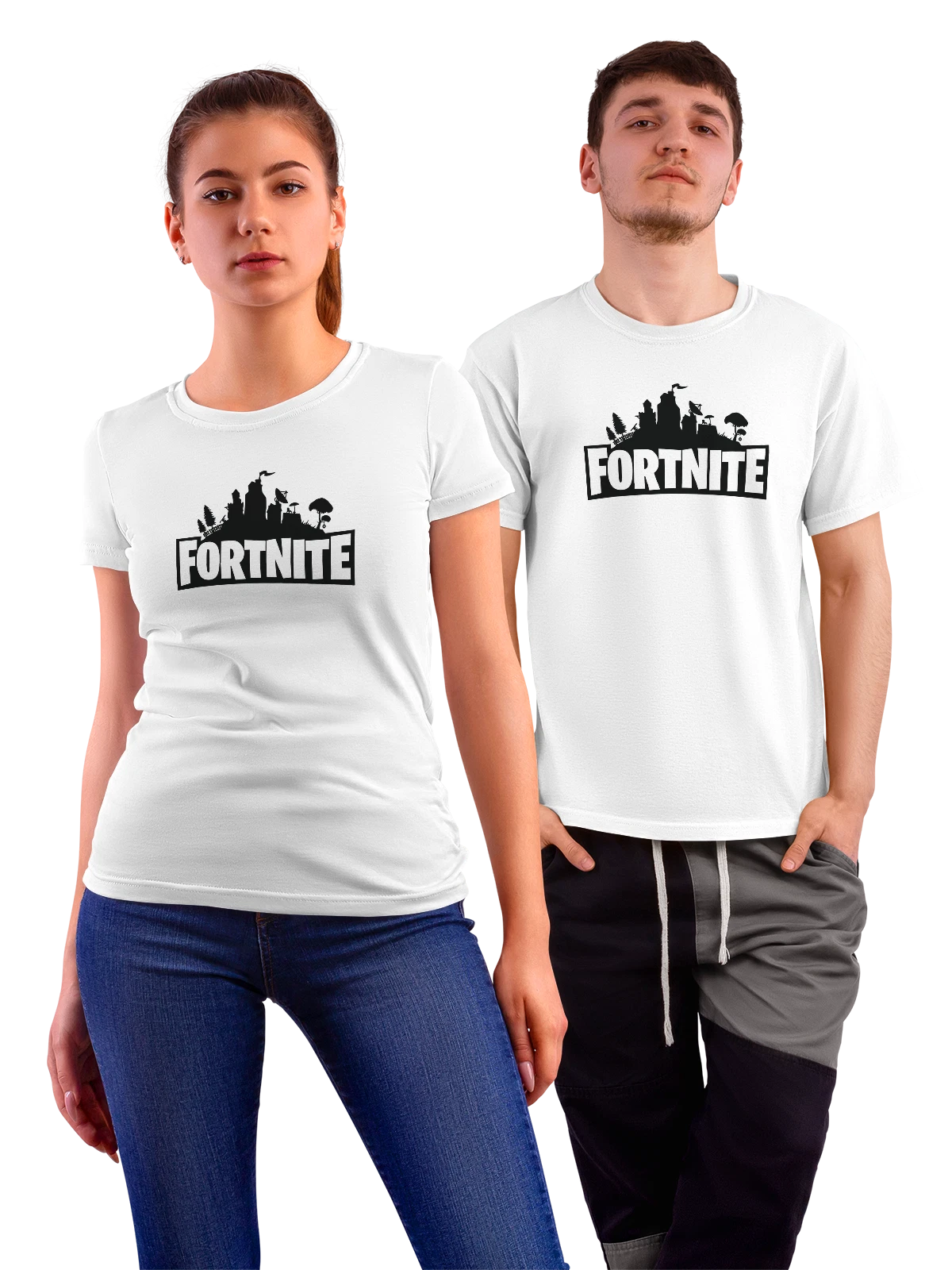 Футболка Fortnite с бойцом и оружием белая с принтом — шутер — Белая, фото 1